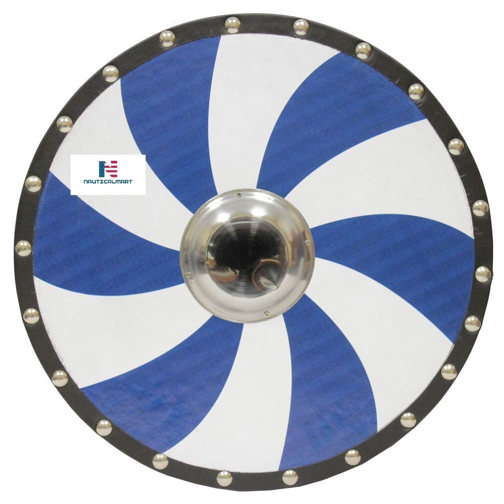 NauticalMart Medieval Norse Historical Wooden Blue Spiral Viking Round Shield LARP