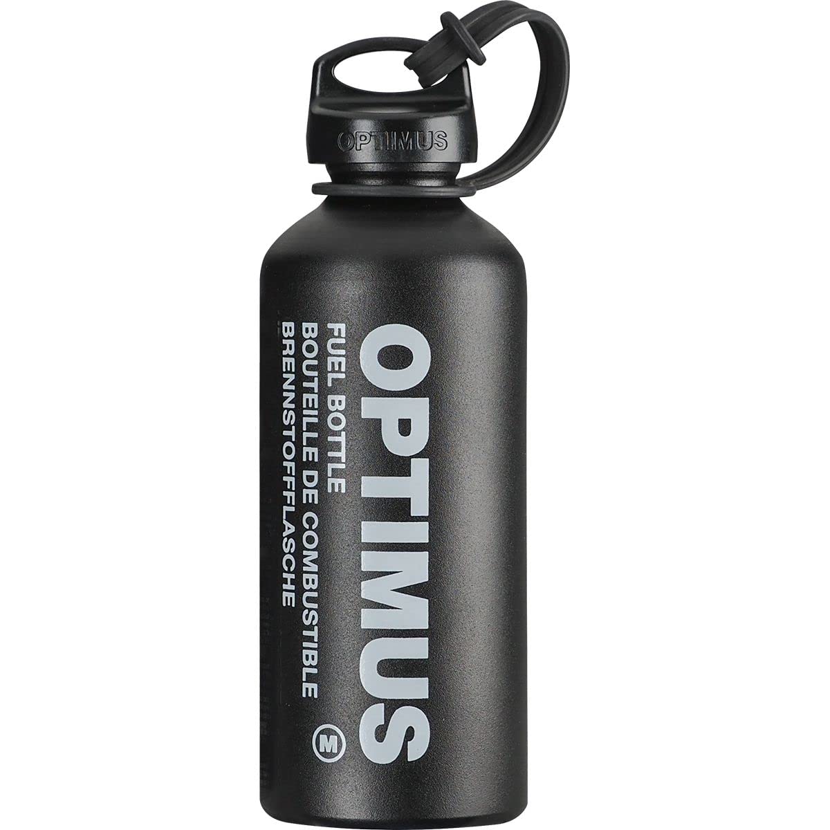 Optimus Butelka na paliwo M 8021021, tylko butelka bez paliwa, z bezpieczną dla dzieci pokrywką i pętlą zabezpieczającą, pojemność: 0,6 litra, kolor: czarny