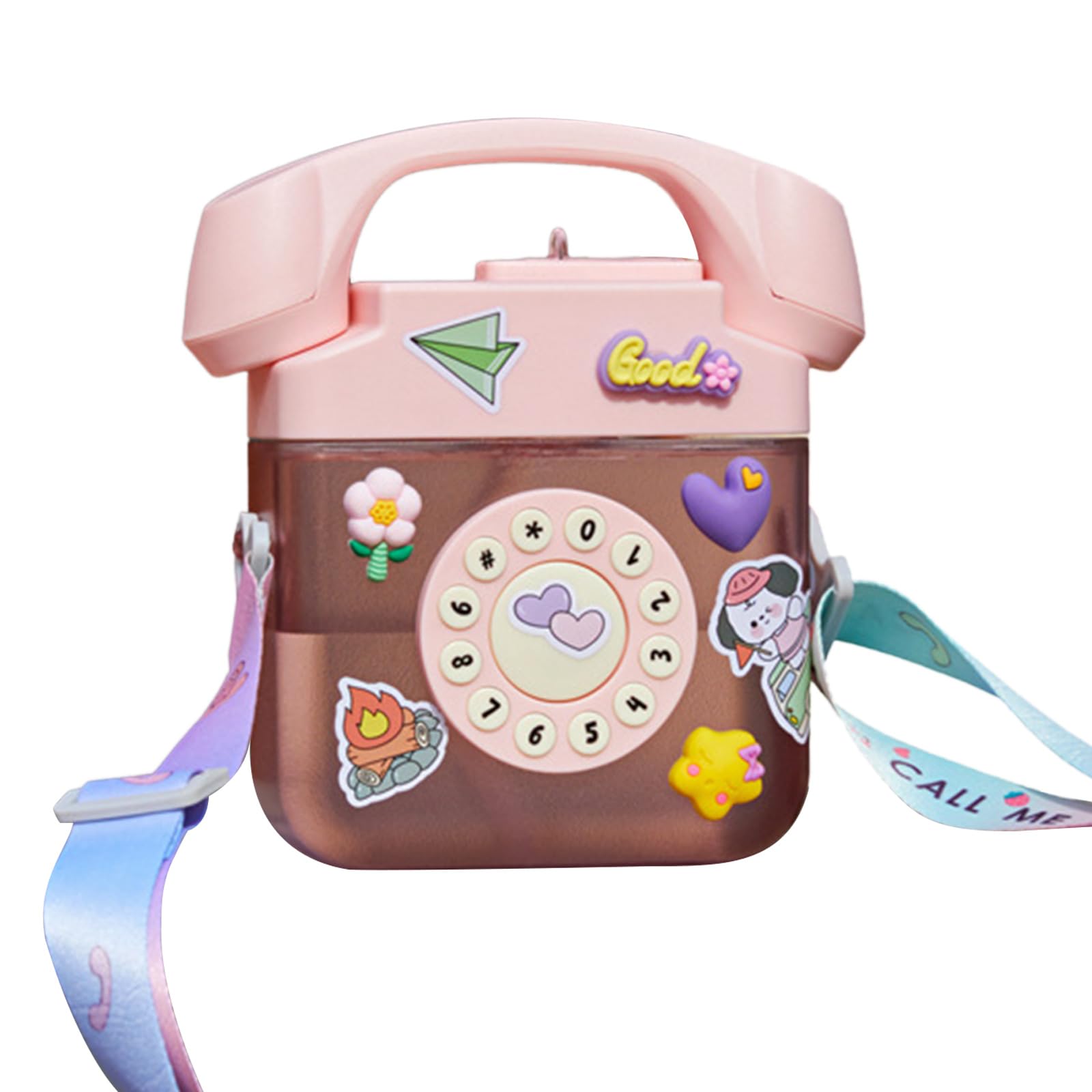YROHGKPN Drinking Bottle Aesthetic Water Telephone Shape Water with Straw and Stickers for Kids Boys Girls Children ' s Straw Kettle with Strap