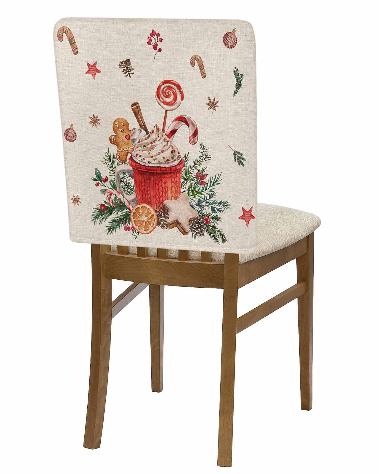 Gsypo 6 Pcs Christmas Chair Back Covers, Gingerbread Man Dining Chair Covers Coffee Cappuccino Vintage Chair Slipcovers, Removable Washable Chair Protectors Covers for Xmas Holiday Party Decor
