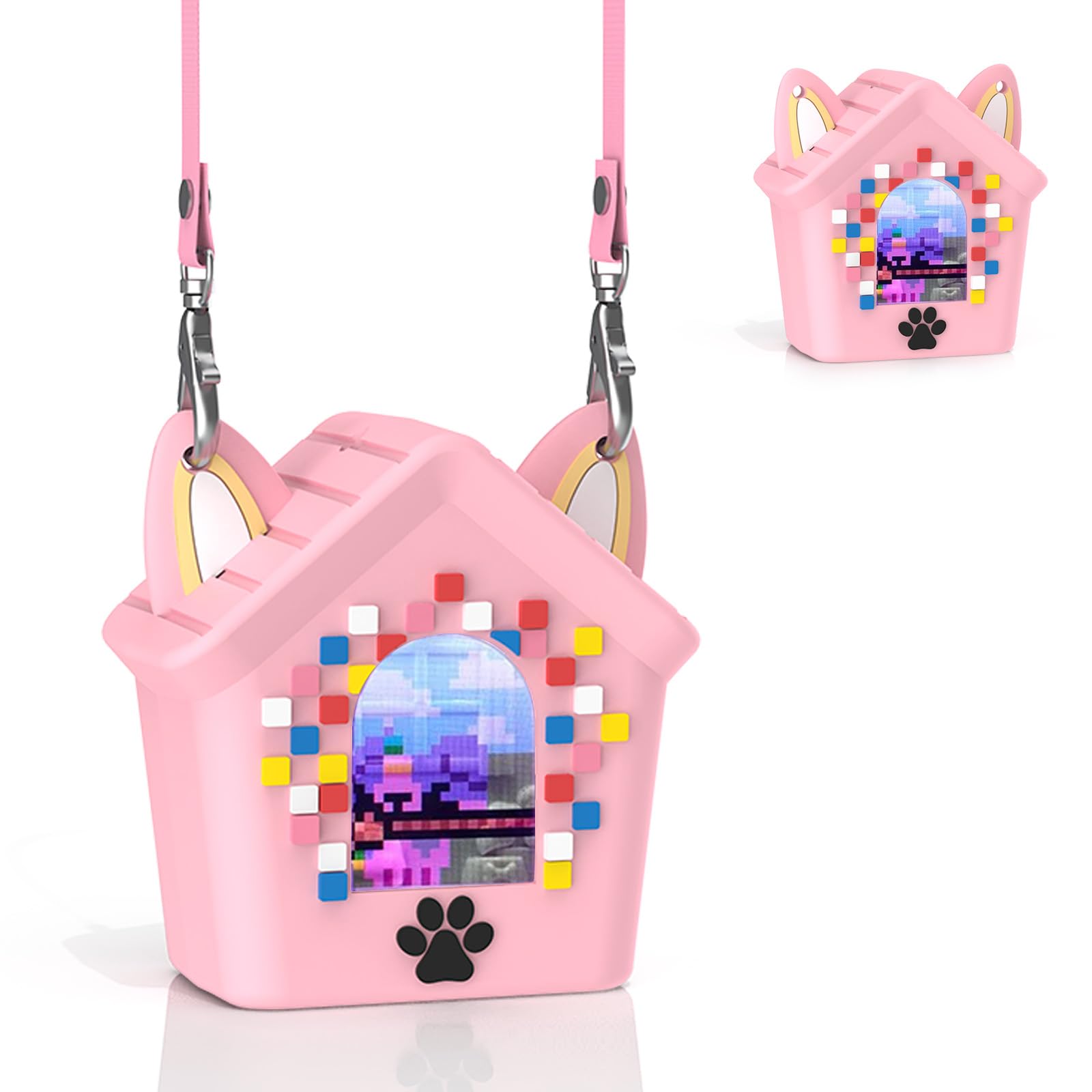 Compatible con Bitzee Doghouse, funda de silicona con correa, resistente a los golpes y a los arañazos, material de silicona suave y segura, ideal para niños (rosa)