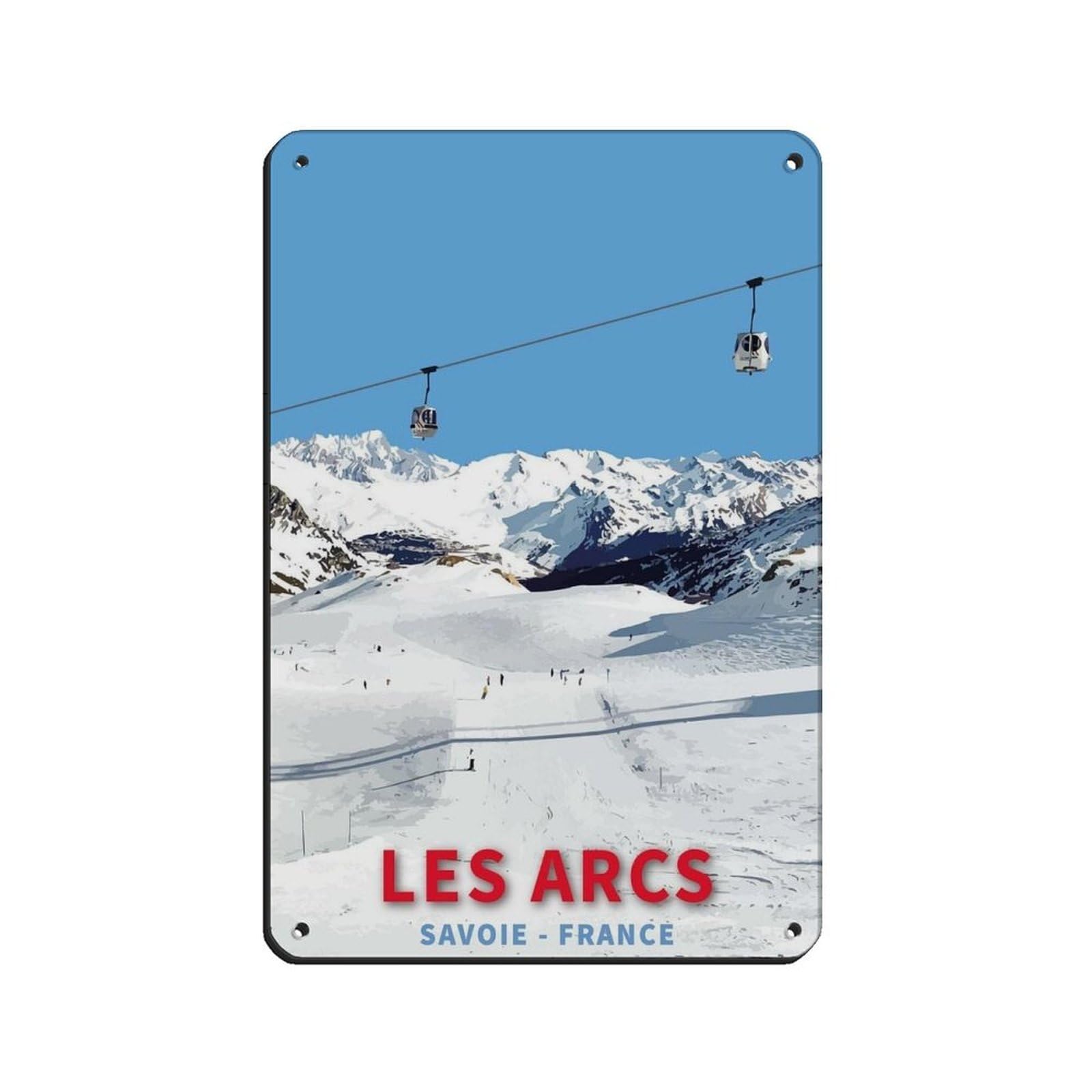 Skiing Travel Poster Les Arcs Ski France Travel Tin Sign Vintage Metal Pub Club Cafe Bar Home Wall Art Decoration Poster Retro 8x12inch(20x30cm)