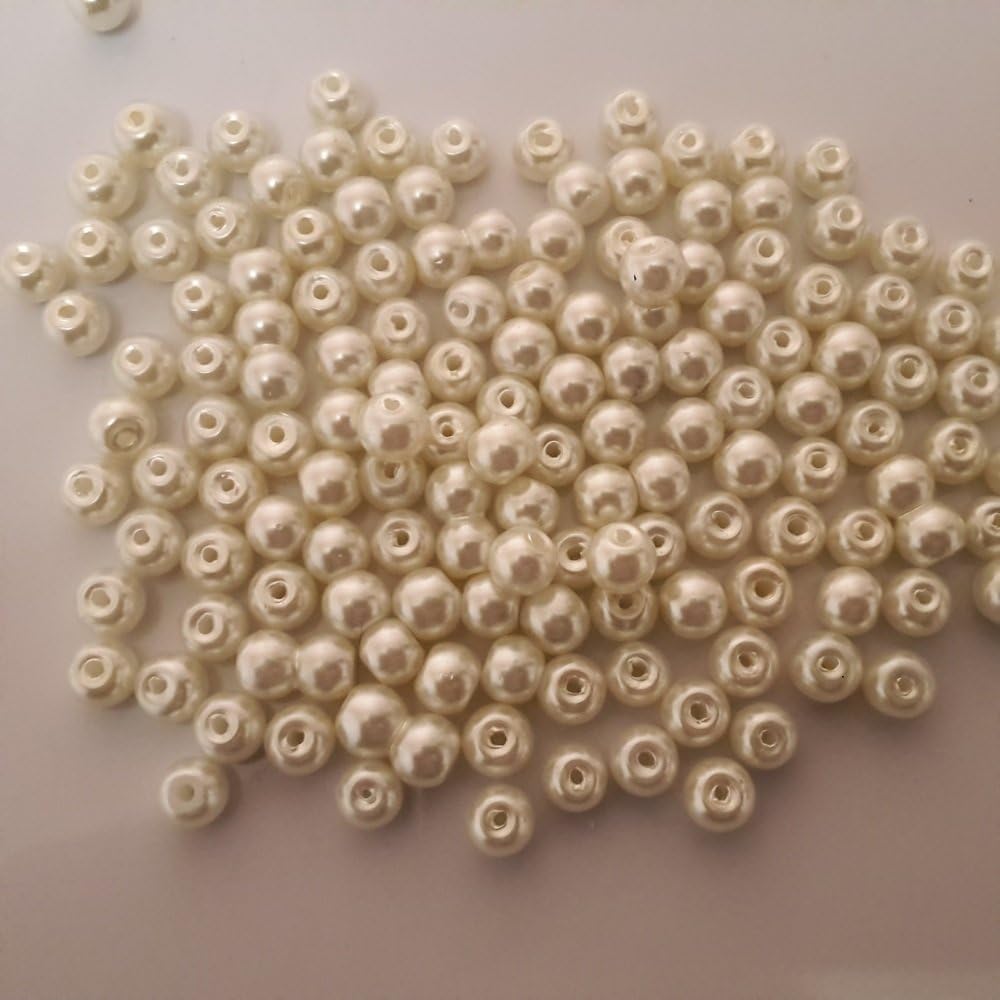 100 X IVORY IMITATION GLASS PEARL BEADS 6 MM - (Crafts - Jewellery Making Beads - Fashion Charms - Jewelry Accessories - Jewellery Findings 1s)