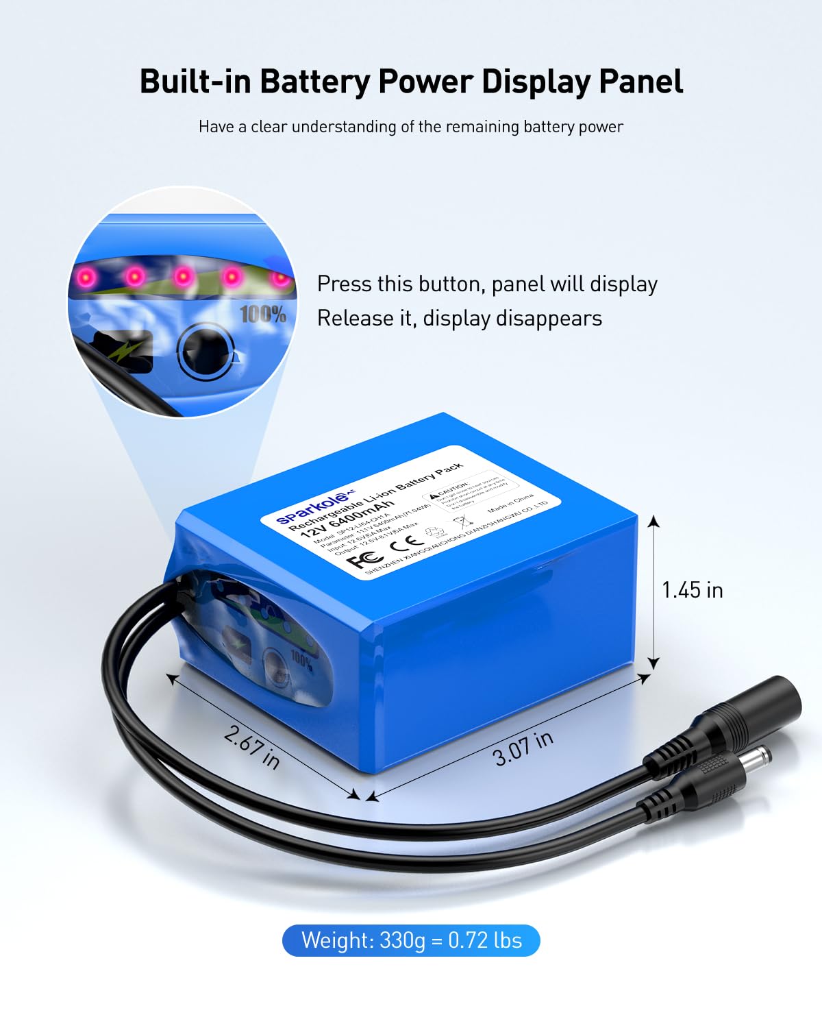 Batería recargable de iones de litio de 12 V 6400 mAh con cargador, cables desnudos, paquete de batería de 12 V DC5521 puerto para tira LED, router, radio, cámara CCTV, proyecto de bricolaje, panel
