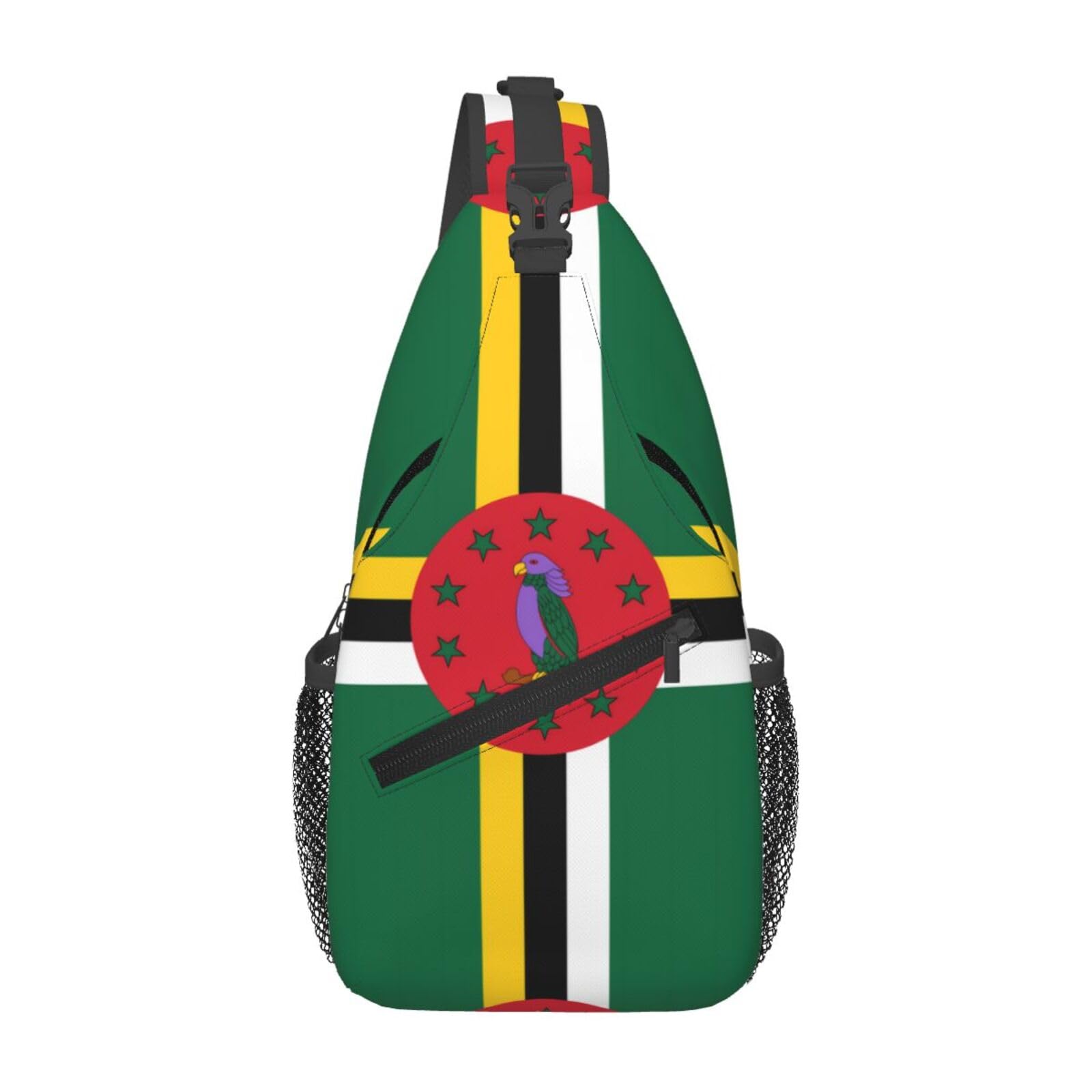 Wzywhj Men's Black Diagonal Cross Flag Of The Commonwealth Of Dominica Pattern Bag Anti-Theft Backpack Travel Chest Shoulder Bale