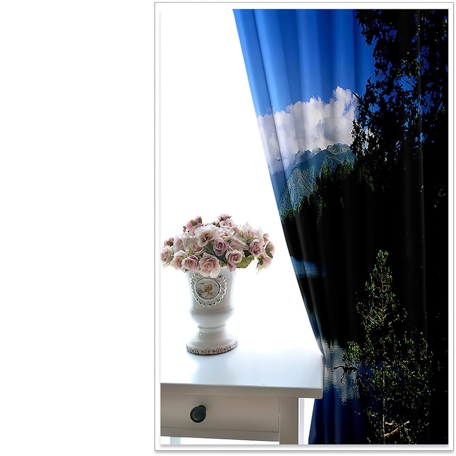 2 Panels Küchen Gardinen Blickdicht,2 x 234W x 229H cm,Vorhang Schlafzimmer mit Ösen Bergsee und Baumlandschaft Vorhänge Schlafzimmer Modern Blau Grün