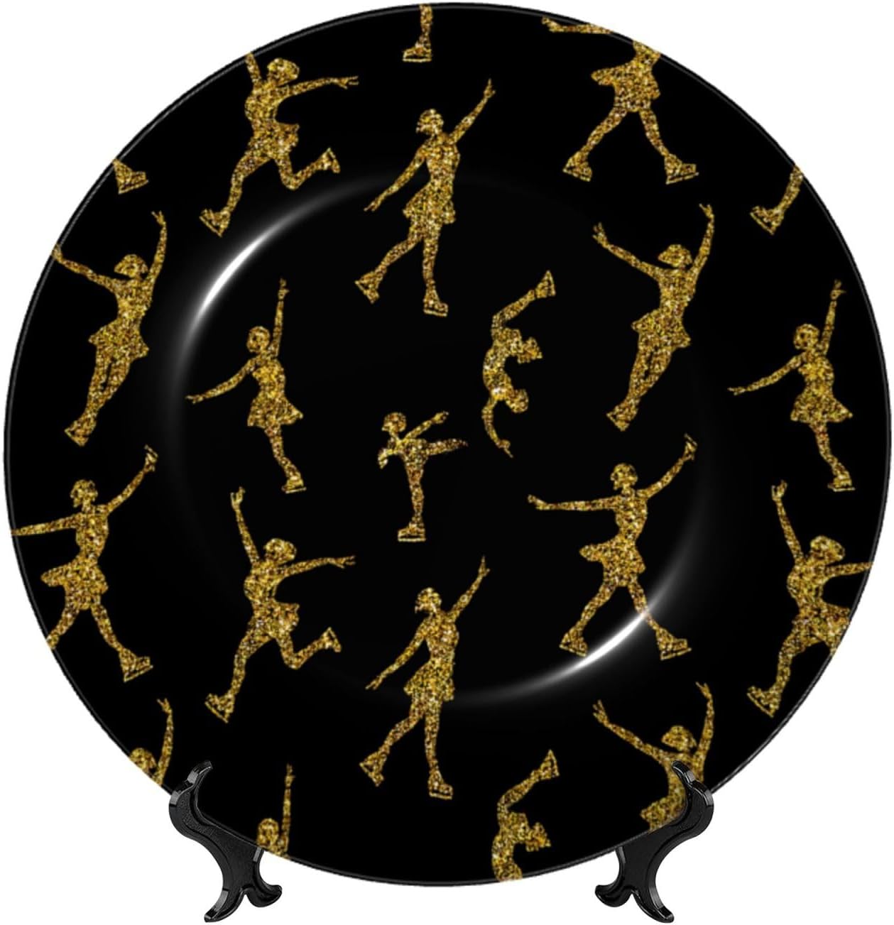 Golden Skater Silhouette 10 Inch Decorative Plate With Stand, Elegant Display Wall Plate For Home Decor