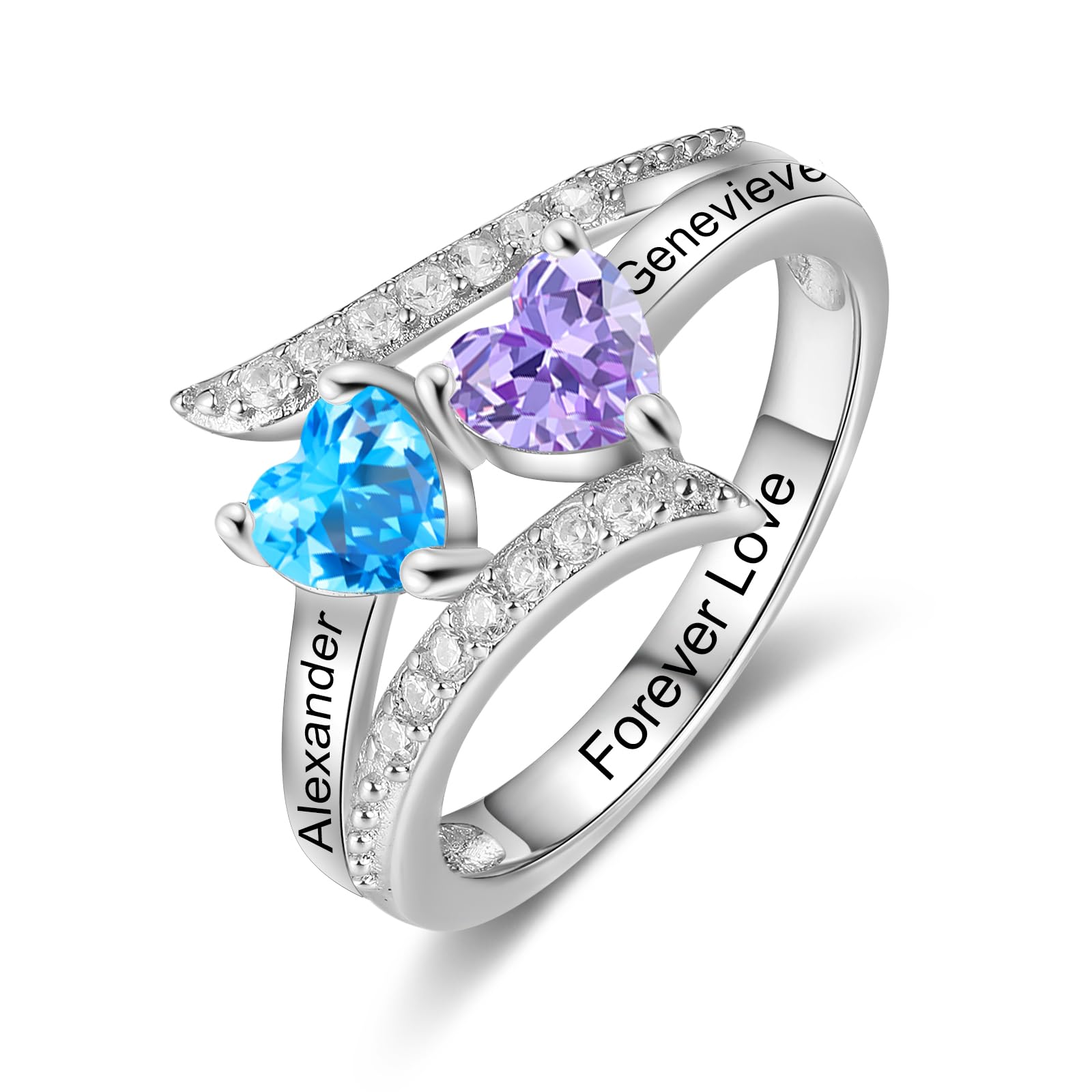 Bycuss Birthstone Rings for Women - Personalized Mothers Ring 2 Birthstones Promise Rings for Her Mom Wife Custom Gift for Mother's Day Christmas