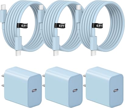 iPhone 17 16 15 Charger Fast Charging 3 Pack USB C Charger Block | Type C Chargers 6FT Cord Wall Chargers Compatible with iPhone Air/17/17 Plus/17 Pro/17 Pro Max/16/16 Plus/16 Pro/16 ProBlue