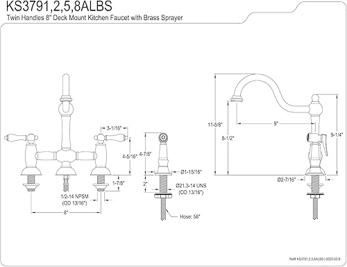 Miniatura 8 de Kingston Brass KS3792ALBS Grifo de cocina de puente de restauración, 9 pulgadas, latón pulido