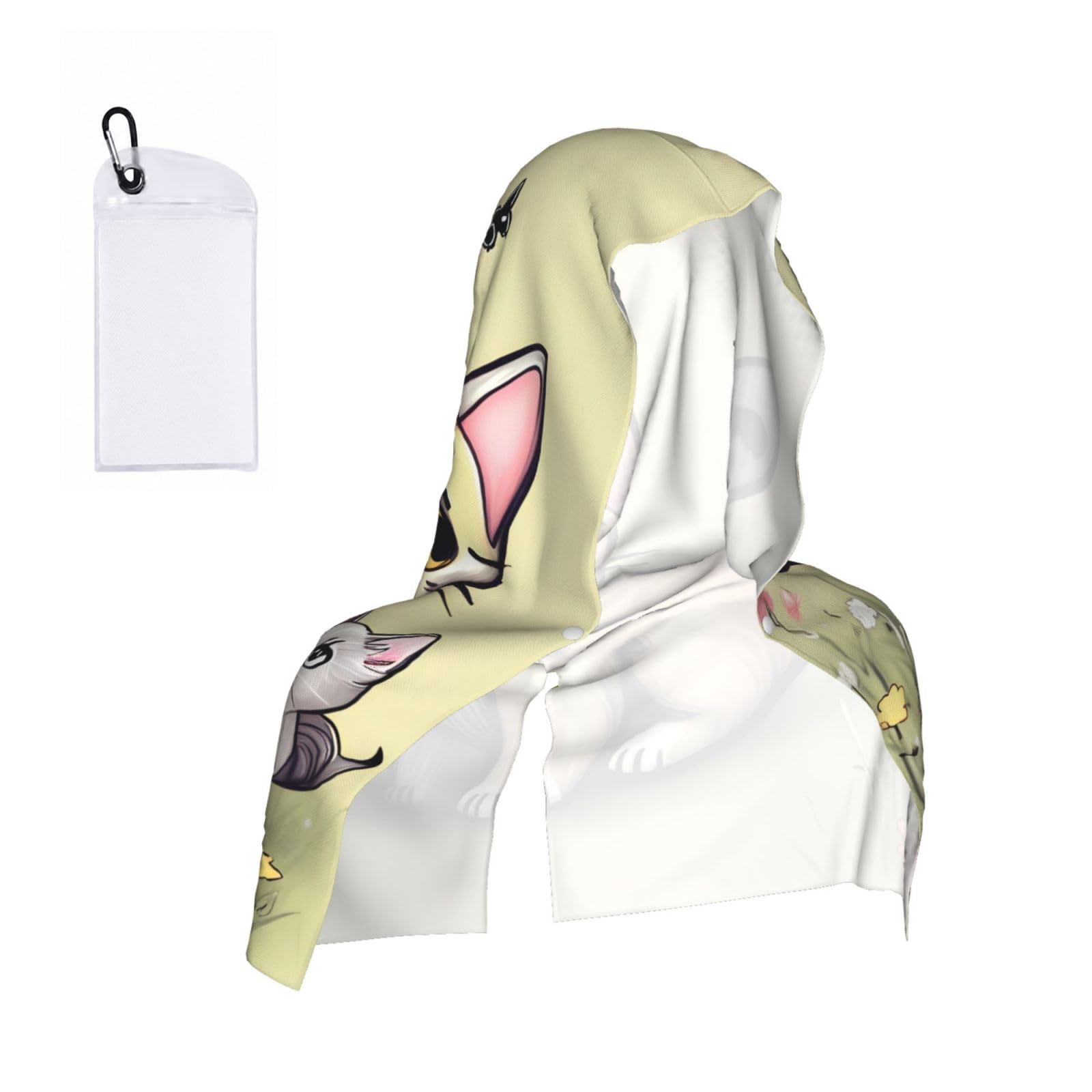 CNTDBU Cat and Butterfly Cooling Towel Hooded-Instant Chill Neck Cover for Sports, UV Cooling Rag for Running Gym