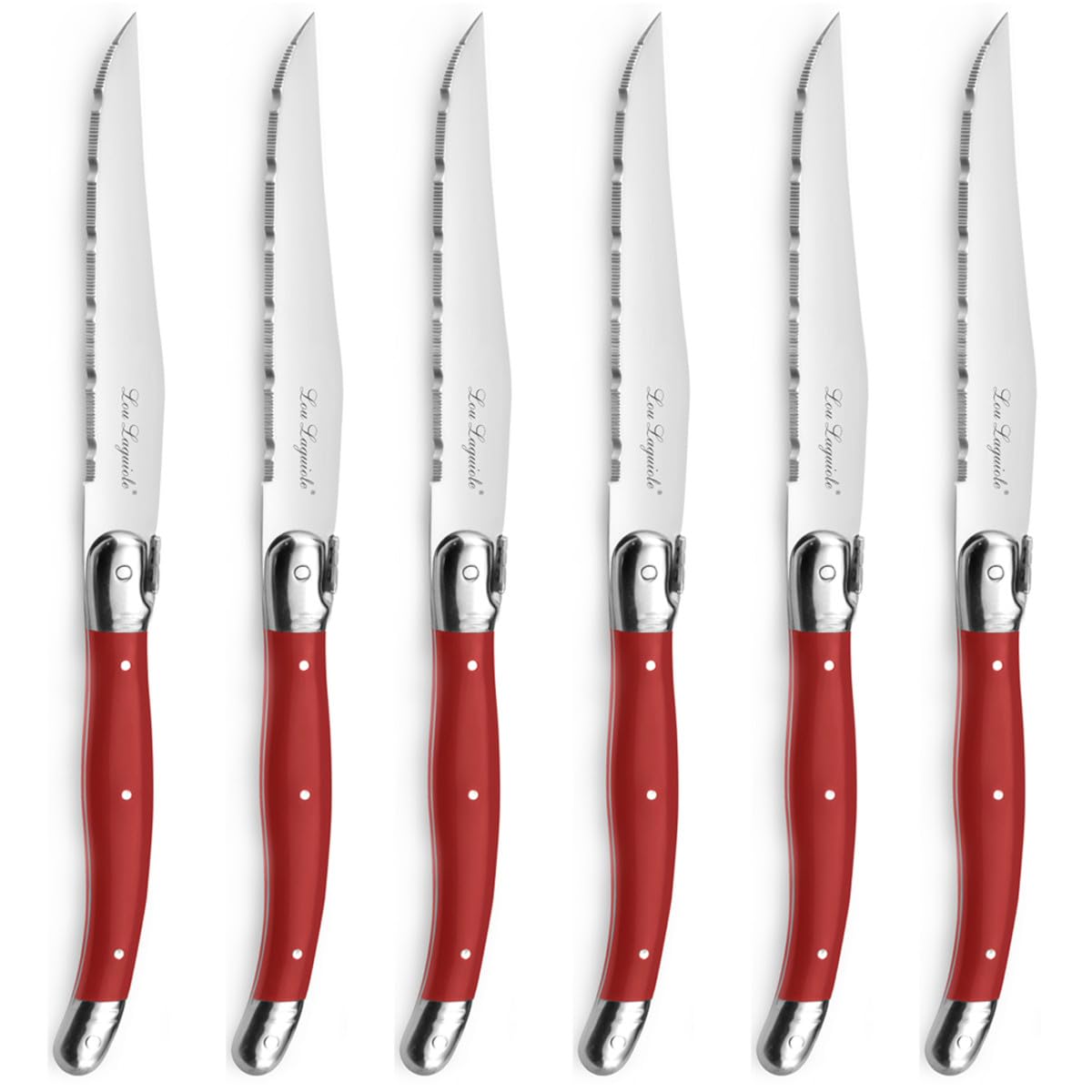LOU LAGUIOLE - Blocco da 6 coltelli da bistecca - Tradition - Acciaio 18/0 - Finitura Brillante - Rosso