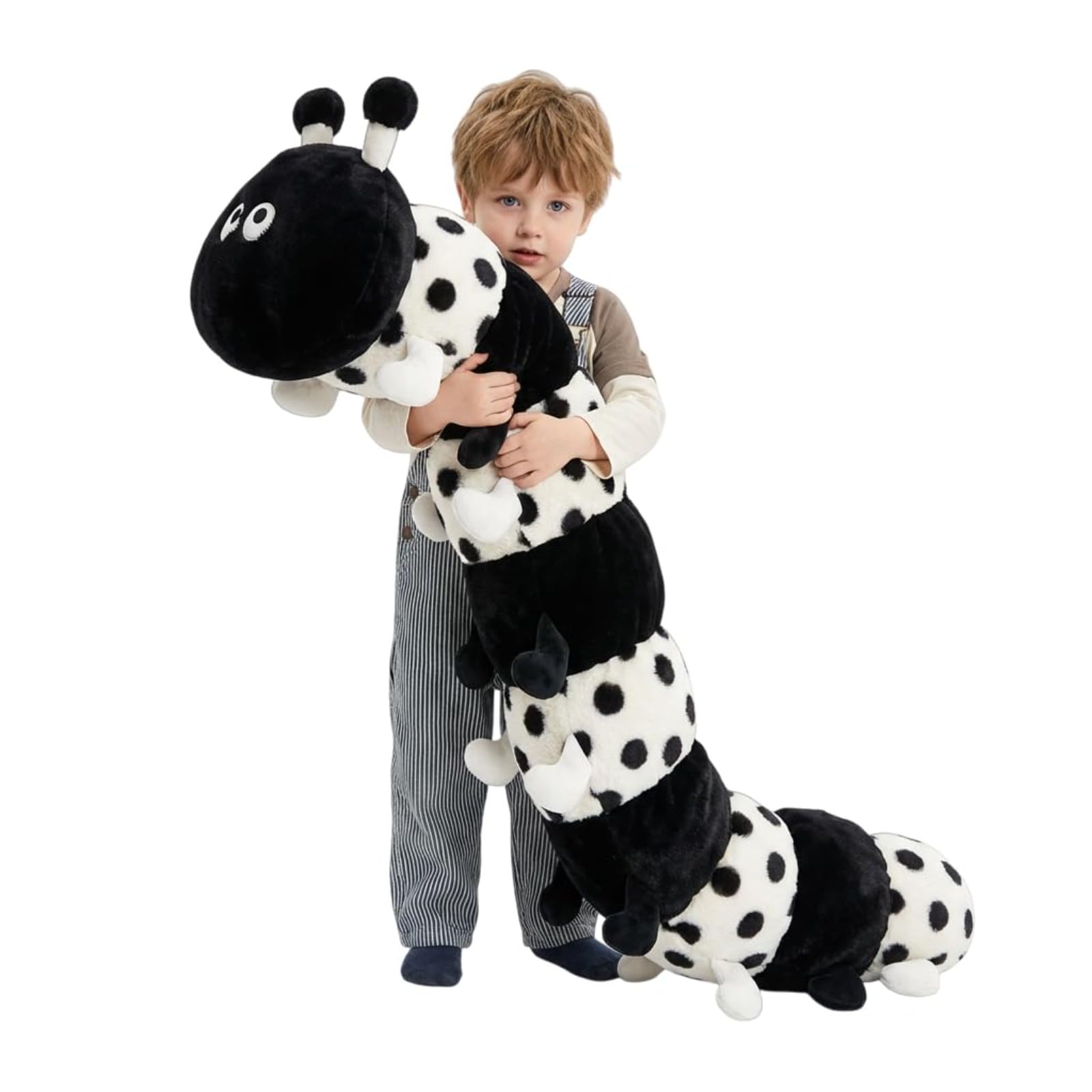 JORCEDI Stuffed Caterpillar Toy,Soft Caterpillar with A Pattern,Long Cute Plush-Sleeping Pillow Doll Toy,Decor for Bedroom and Sofa,Perfect Presents for Boys Girls (40cm,Black)