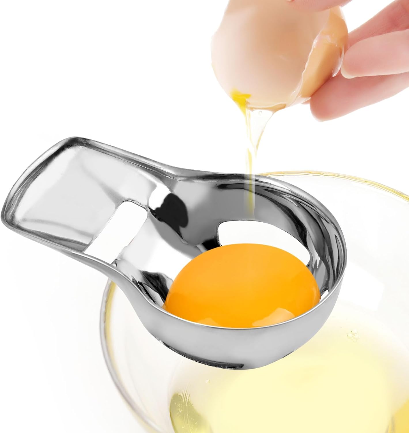 Lyreh Separator do Jajek, Stal Nierdzewna Oddzielania Żółtek Od Białek Przyrząd Przesiewania Surowych Jajek Otworem Akcesoria do Domowych Narzędzi Kuchennych Pieczenia Deserów (Srebrny)