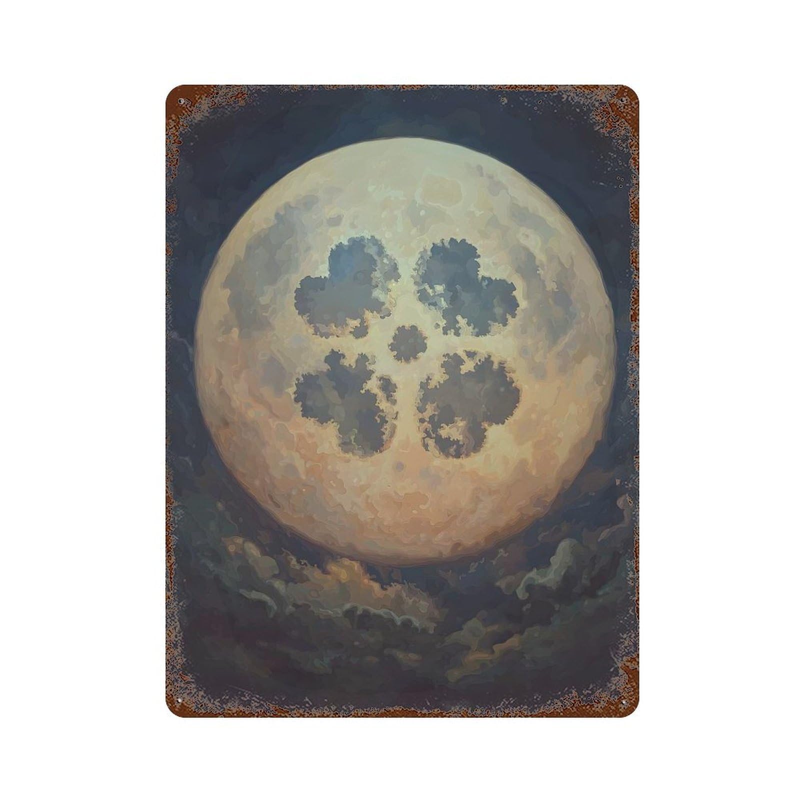 Clover Moon Vintage Rust Metal Sign 15.7"x11.8", Ideal for Bistro, Counter And Cafe Decor