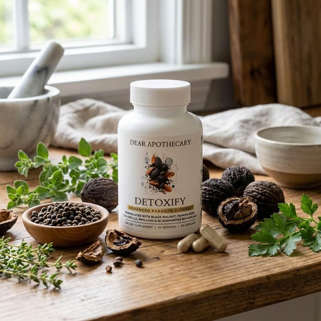 Detoxify Advanced Cleanse - Black Walnut Papaya Seed Herbal Formula - Gut Health Support with Chlorella Psyllium Aloe Fiber - Intestinal Wellness Blend - Vegan Non-GMO Gluten-Free - 60 Capsules