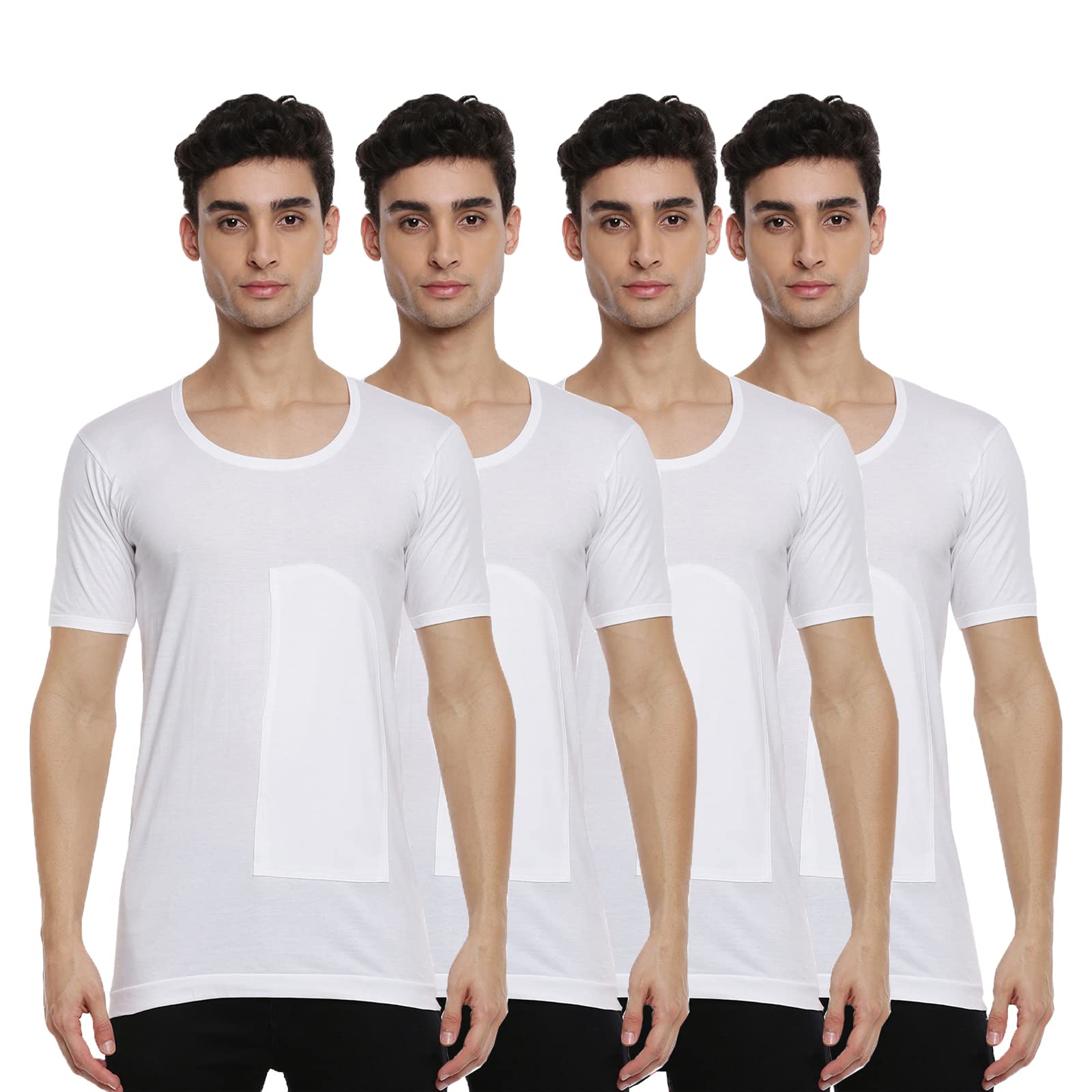 ramraj cotton Pack of 4 Men's White Round Neck Half Sleeve with Pocket Cotton Undershirt Vest(White_1;85)-picture-40