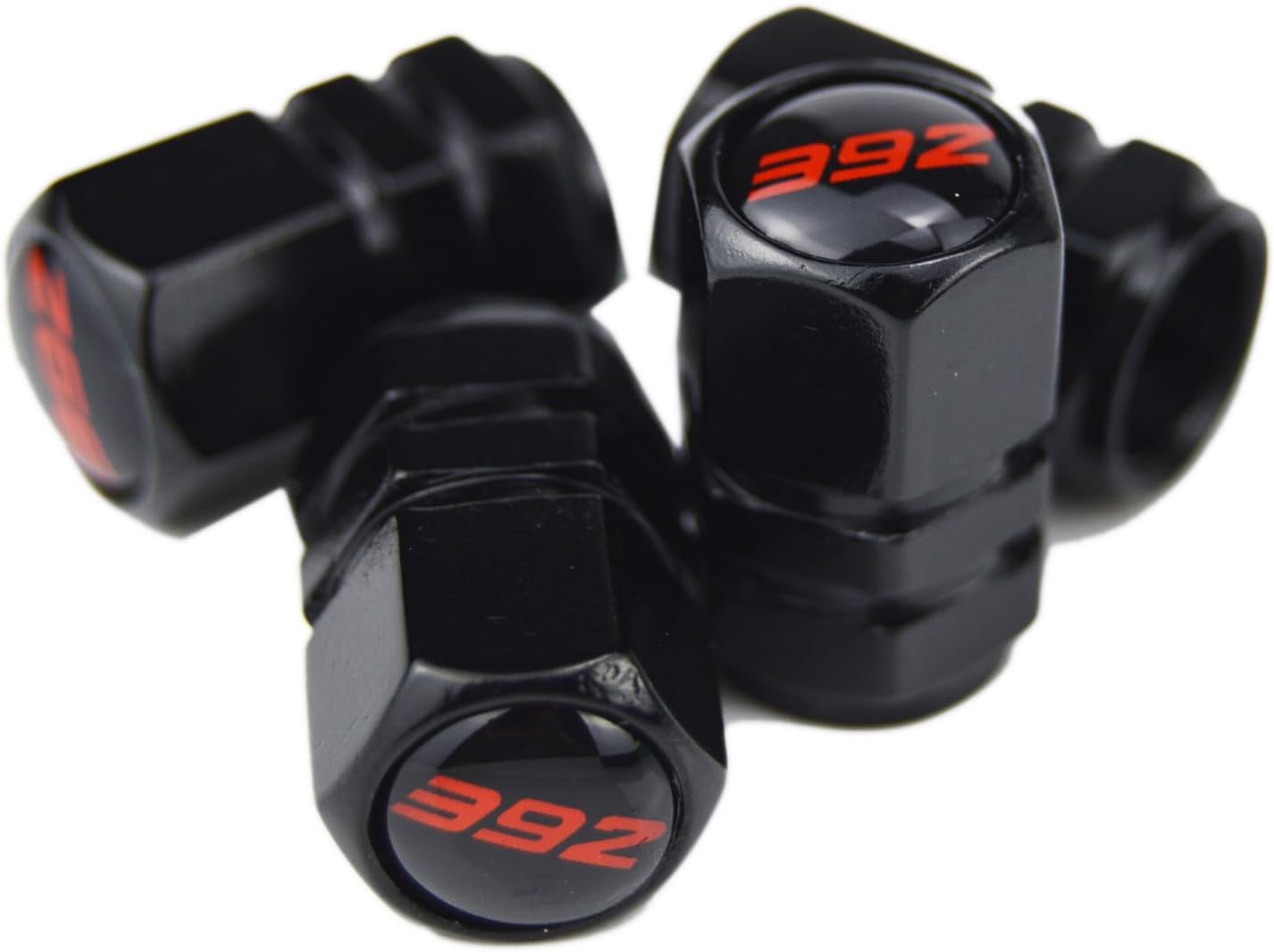 (Set of 4) 392 Slash Metal Auto Tire Valve Stem Cap Cover Trim with Resin Emb...