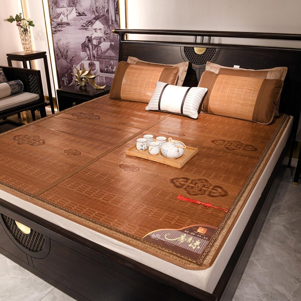 FIgpmwld Foldable Summer Cooling Ice Rattan Mat With Pillowcase, Multicolor, Multiple Sizes(Brown,200 * 220CM)