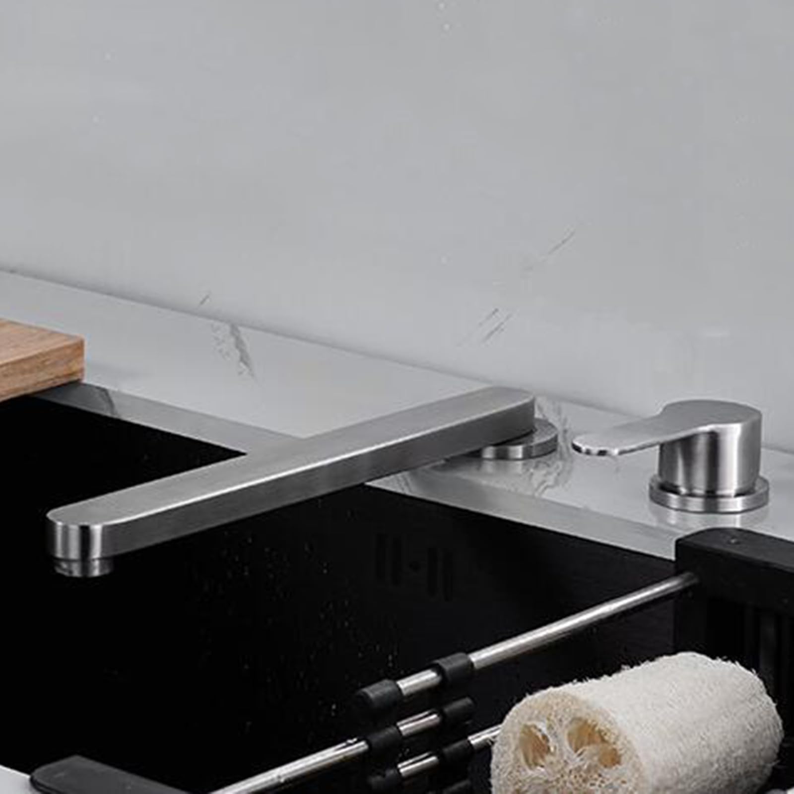 Rubinetto Cucina Sottofinestra Acciaio Inossidabile Acqua Fredda e Calda Girevole Rubinetto da Cucina Sottofinestra-Disegno