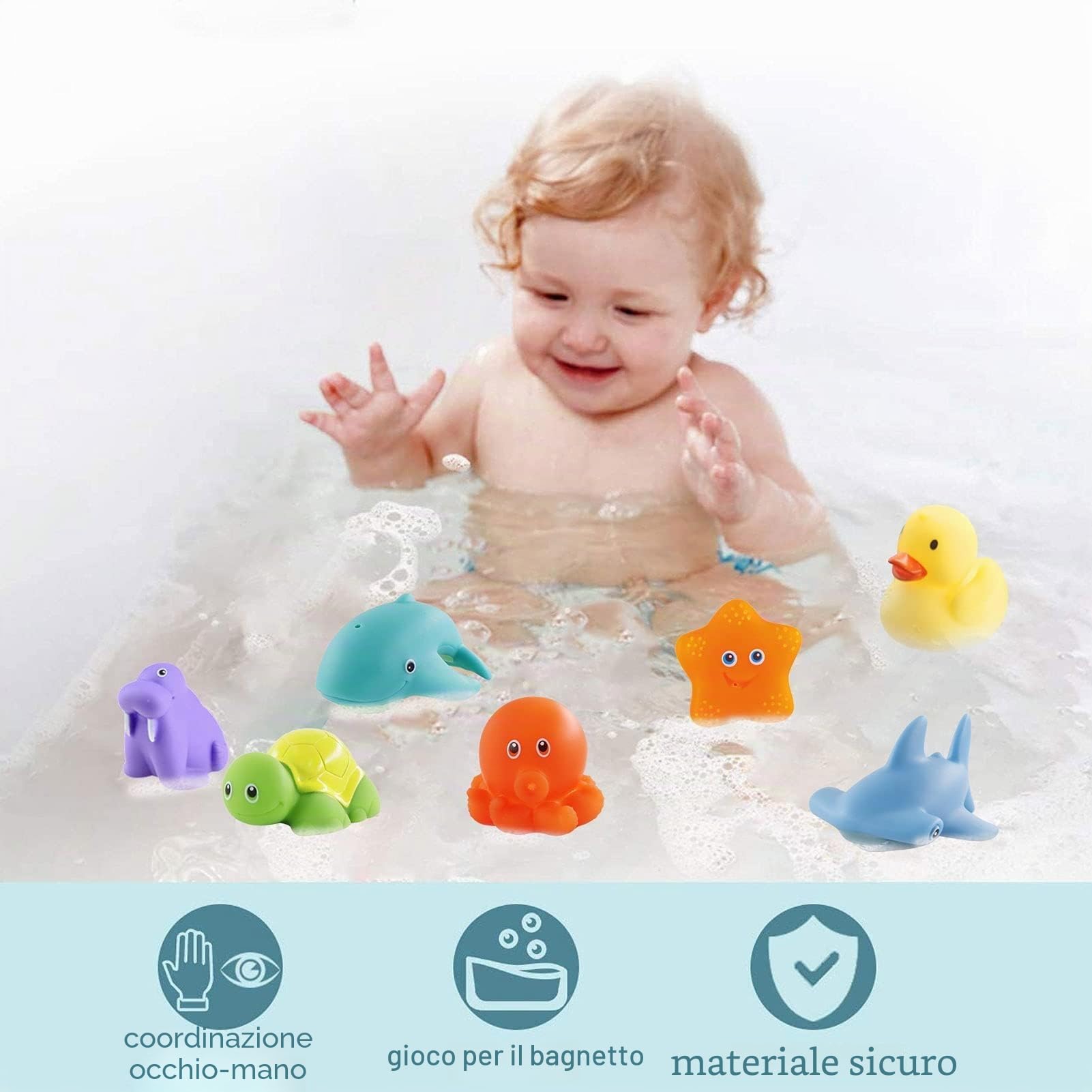Giocattoli per Bagnetto, 7 pezzi Giocattoli da Bagnetto per Bambini, Giocattoli da Bagno Morbido, Per il Bagnetto, Senza Bisfenolo A,Animali Diversi, Ideale per il bagnetto Giochi Bagnetto