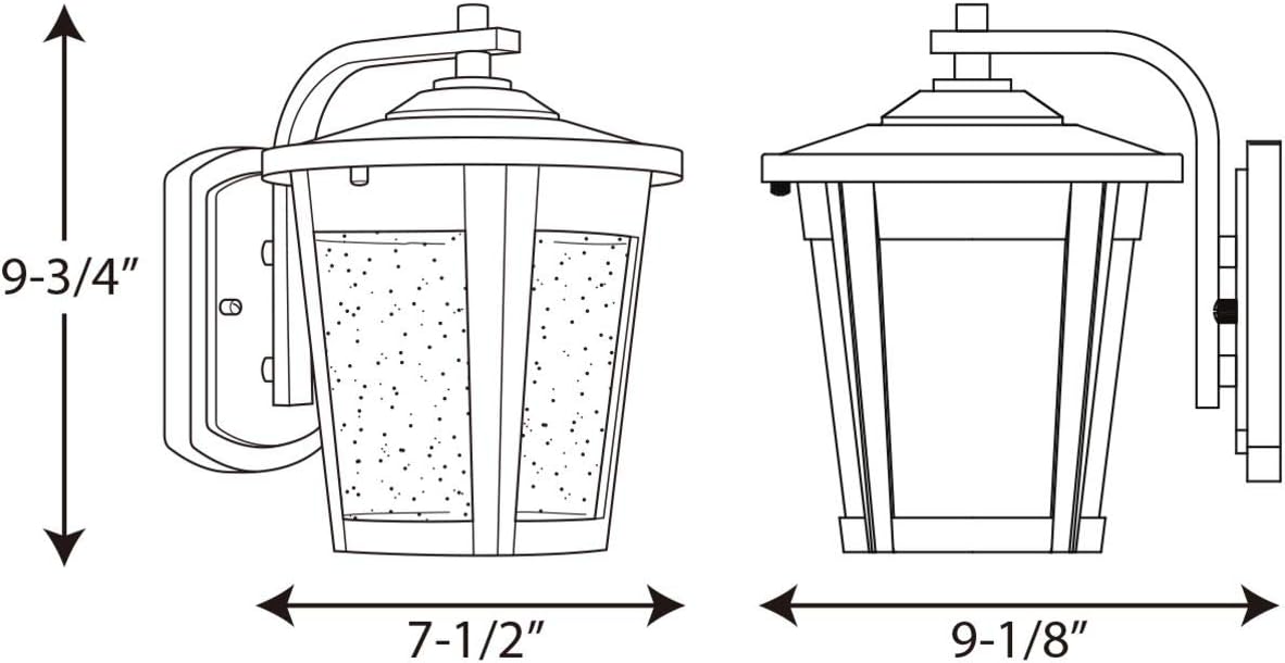 Progress Lighting East Haven LED Collection 1-Light Clear Seeded Glass Transitional Outdoor Medium Wall Lantern Light Textured Black