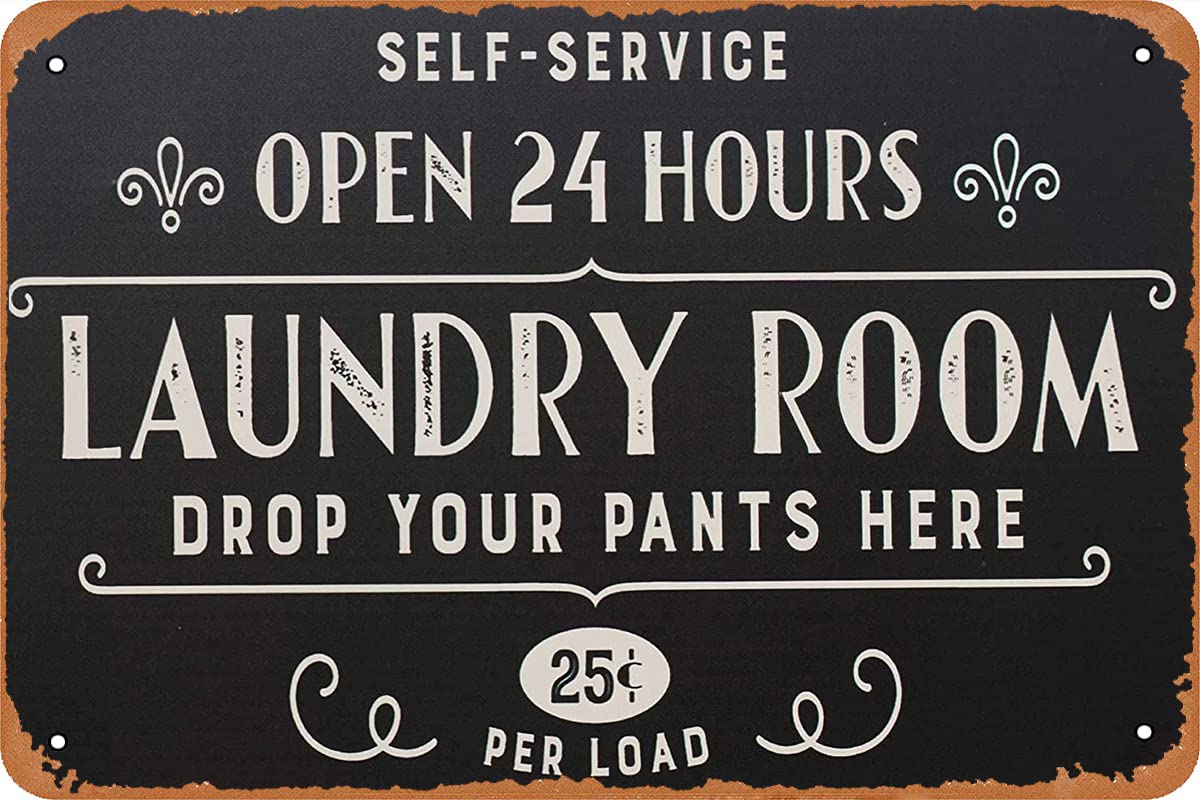 YAP&JNG Retro Metal Sign Open 24 Hours Laundry Room Sign Home Wall Decor Vintage Tin Sign 12 X 8 inch, 8inch*12inch