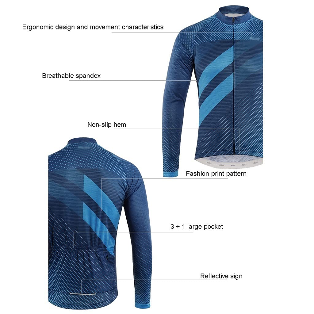 Męska odzież kolarska Kurtka jazda na rowerze męska z długim rękawem Oddychająca Szybkie Suche Outdoor Sports Wear Nadaje się na wiosnę lub jesieni Męskie koszulki kolarskie(E,2XL)