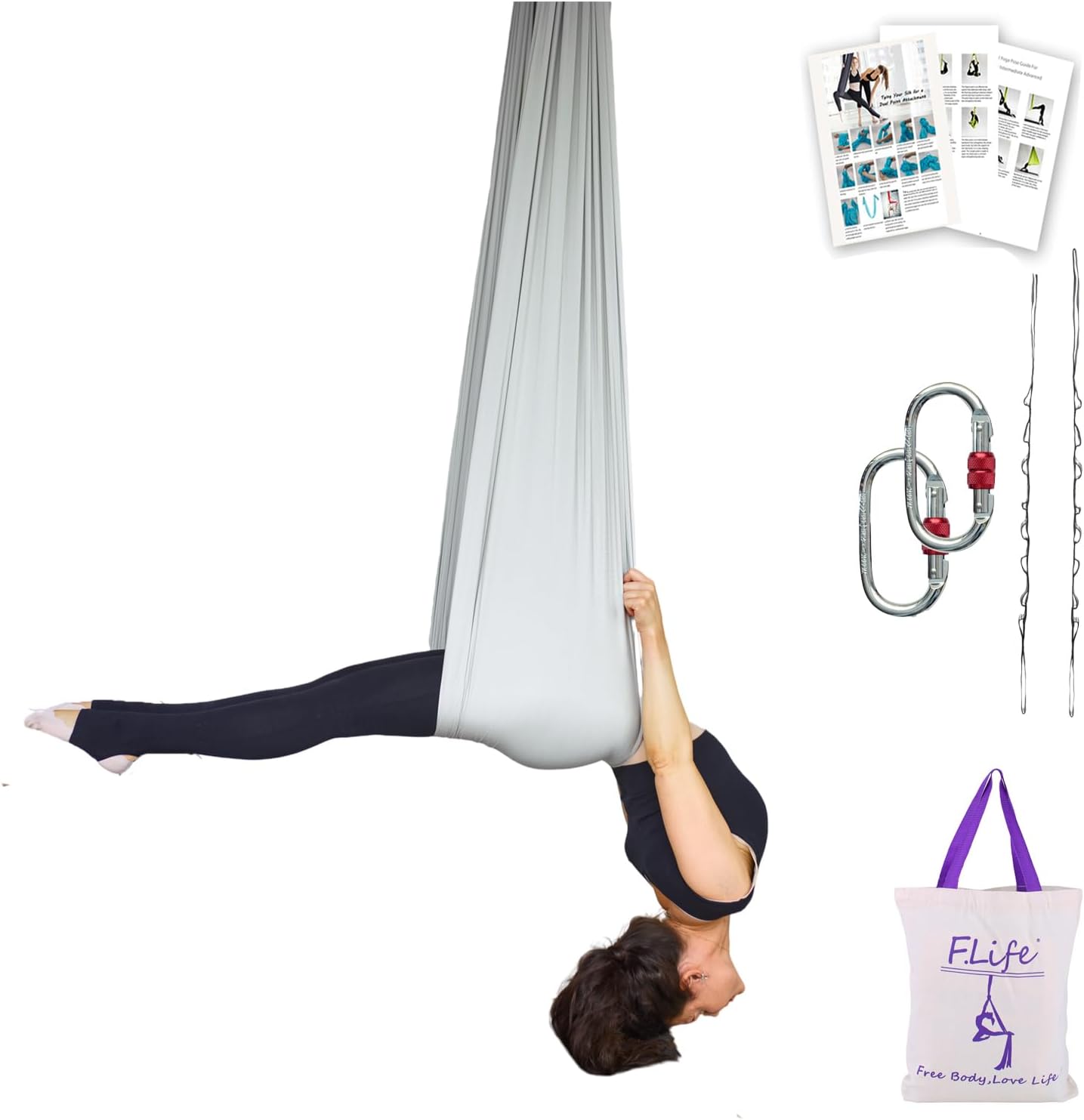 F.Life Aerial Silk Yoga Hammock & Swing for yoga Inversion,Strength training,starter hardware kit