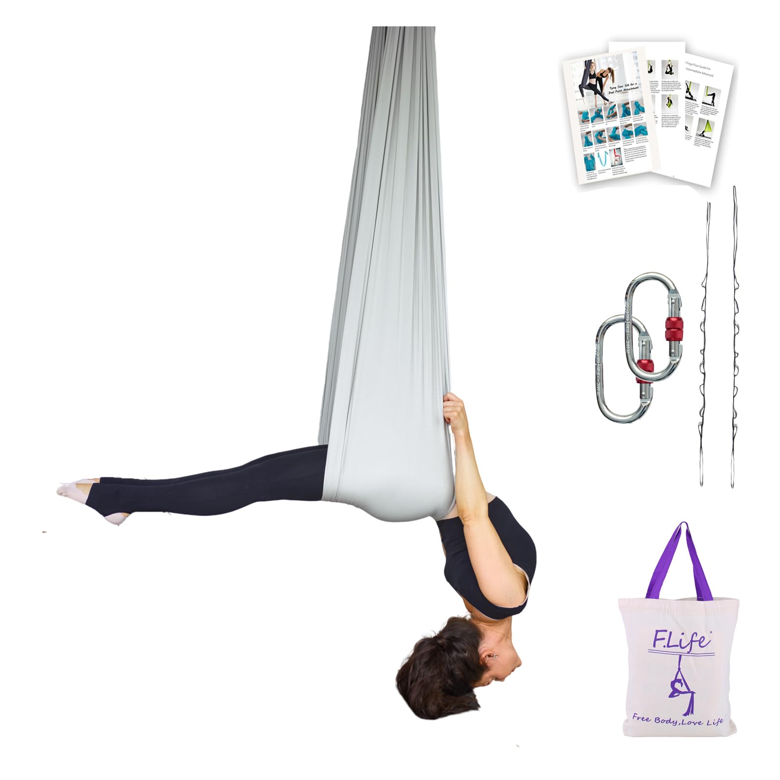 F.Life Aerial Silk Yoga Hammock & Swing for yoga Inversion,Strength training,starter hardware kit
