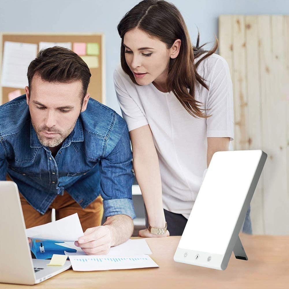 Lampe de luminothérapie, lumière LED 10000 lux UV sans UV, Fonction de minuterie, Niveaux de luminosité réglables, contrôle Tactile, Fonction de mémoire