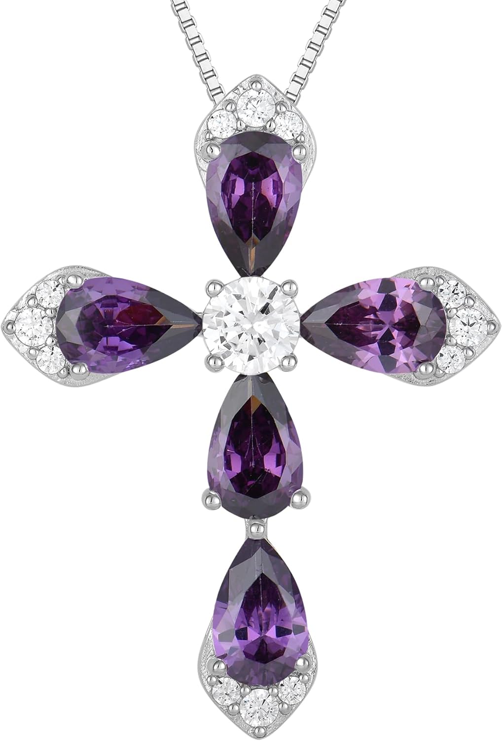 STARCHENIE Sterling Silver Cross Necklace for Women Crucifix Pendant with Birthstone Dainty Religious Jewelry Gift for Her, 18 Inch Chain