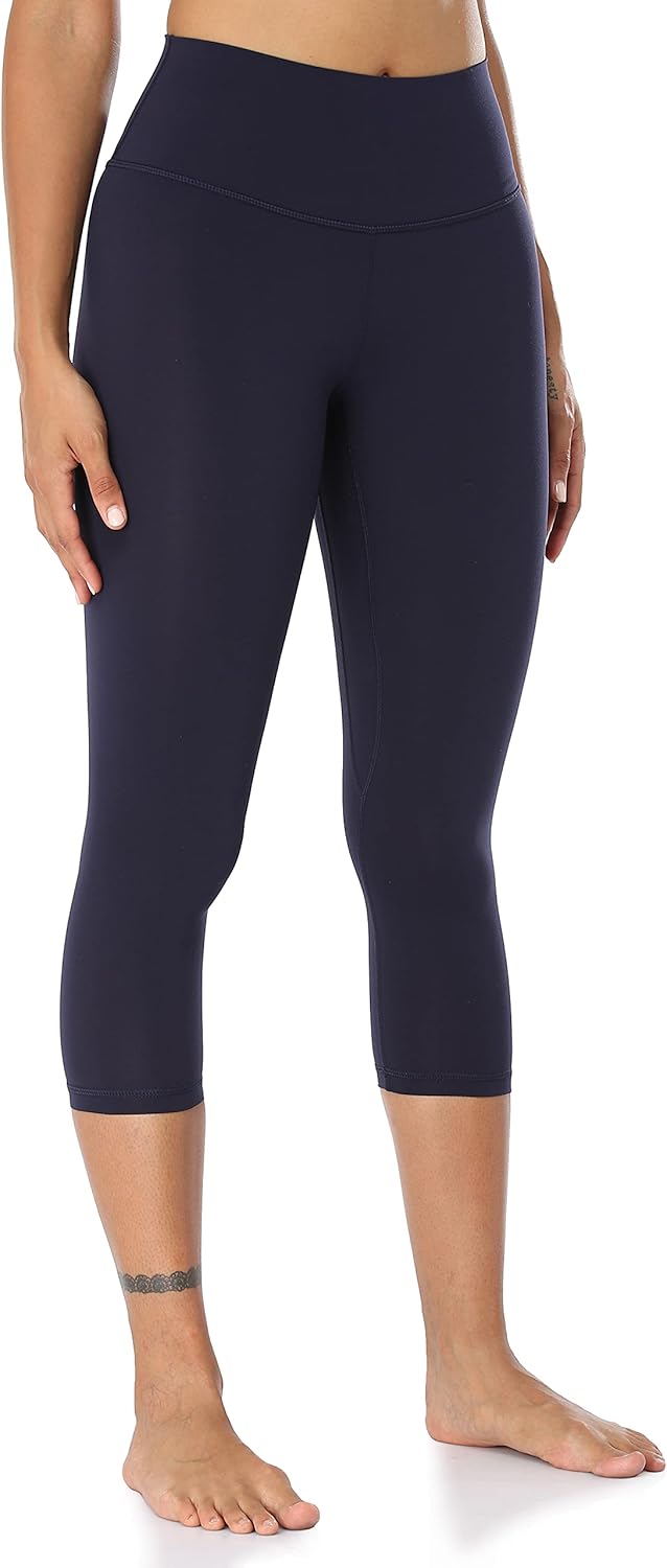 YUNOGA Women's Buttery Soft 21" Inseam Yoga Pants, High Waisted Tummy Control Workout Running Capri Leggings - Image 3
