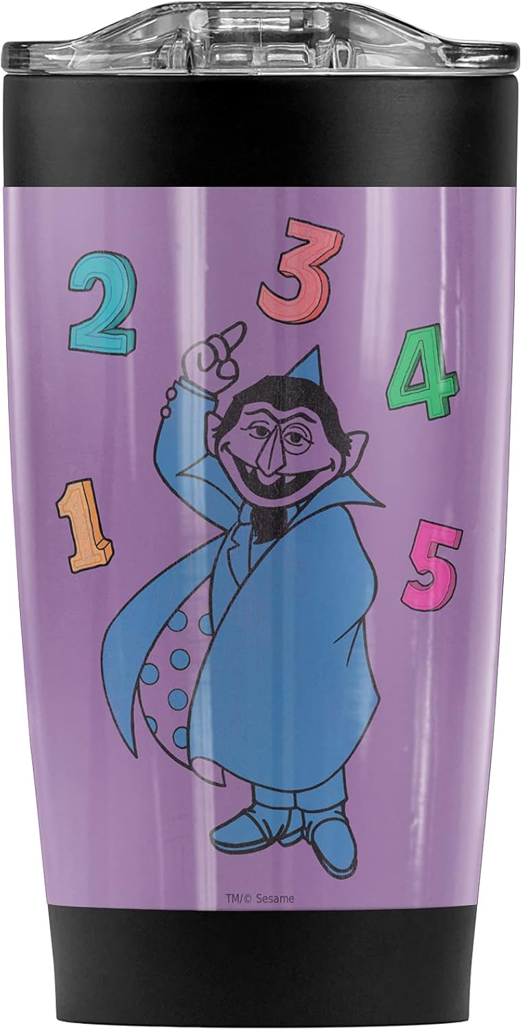 Logovision Sesame Street Count Stainless Steel Tumbler 20 oz Coffee Travel Mug/Cup, Vacuum Insulated & Double Wall with Leakproof Sliding Lid | Great for Hot Drinks and Cold Beverages