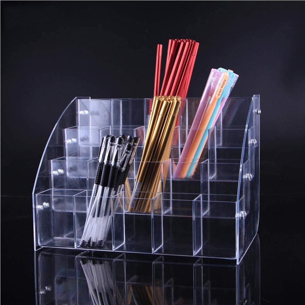 4 Tiers Clear Acrylic Pen Holder Stationery Storage Brush Case Desktop Pencil Cup Organizer Display Stand