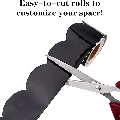 Miniatura 4 de Whaline Bordes de tablón de anuncios de 65.6 pies, 2 rollos de calcomanías de borde festoneado blanco y negro autoadhesivo de línea ondulada para