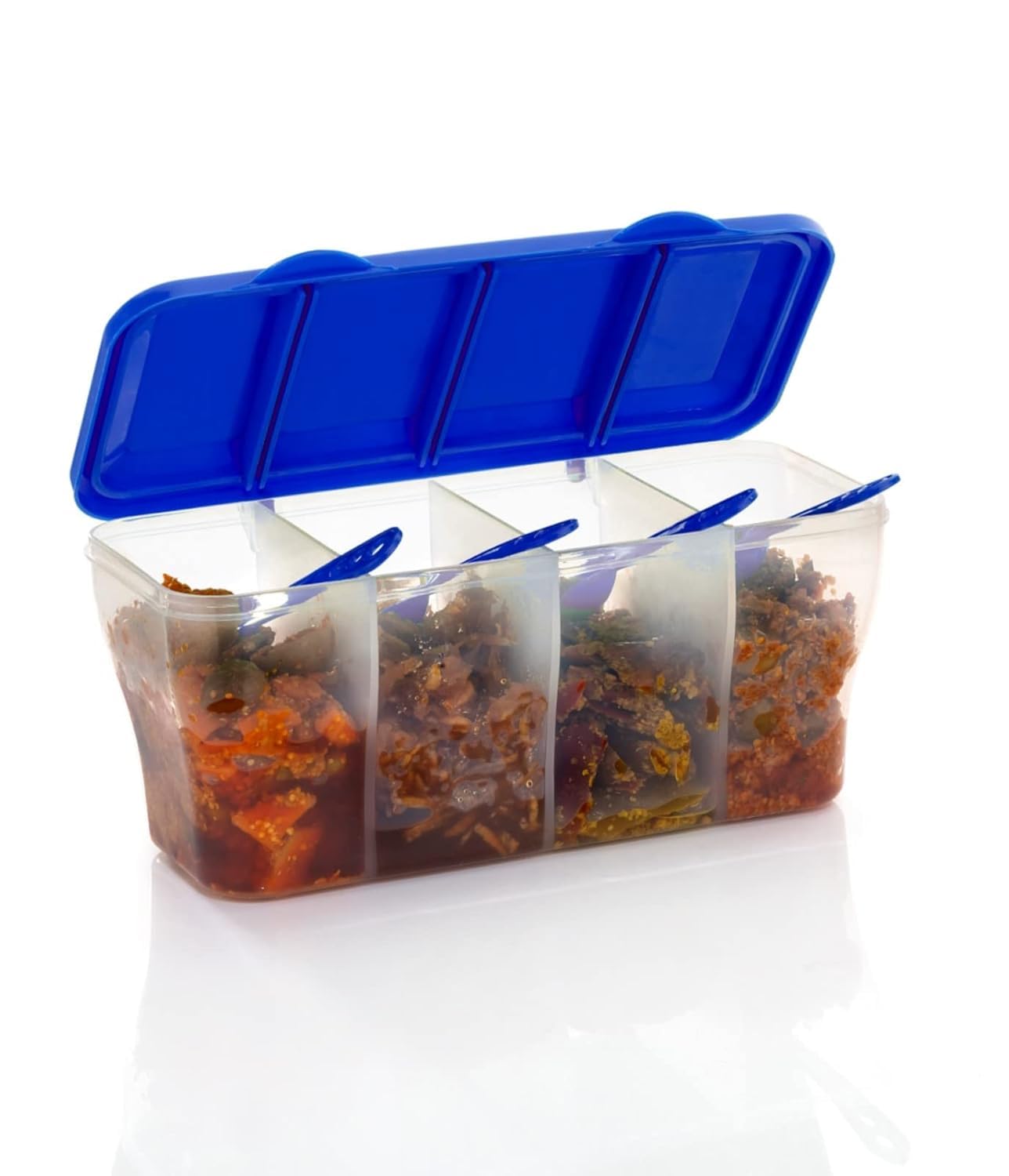 HomeWiz 4 Section Masala Box 800ml | BPA-Free Large Airtight Masala Dabba | Food Grade Transparent Spice Container For Kitchen | Masala Container Set with Measuring Spoons | For Spices & Dry Fruits — Amazon image 4