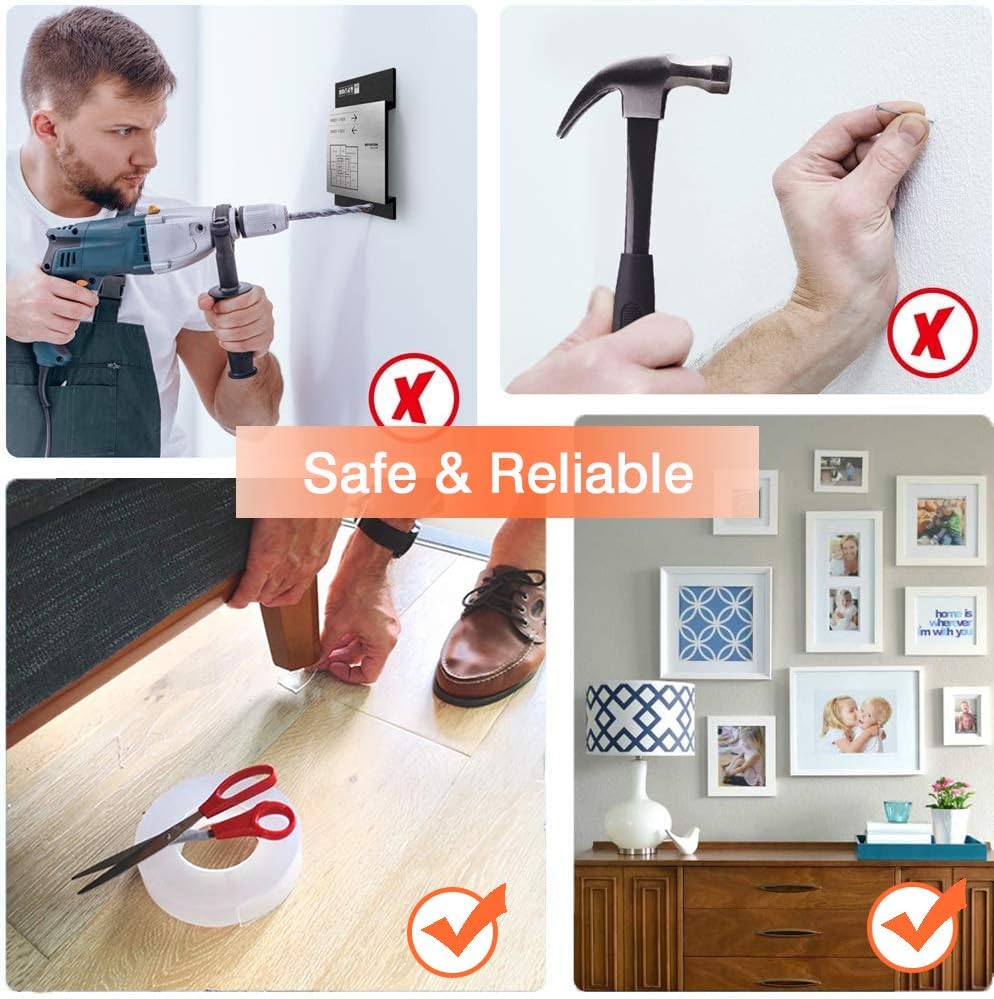 Double Sided Tape Heavy Duty (4FT), Multipurpose Mounting Tape Removable Nano Tape Adhesive Gel Grip, Washable Strong Sticky Wall Tape Strips Transparent Tape Poster Carpet Tape for Home & Office