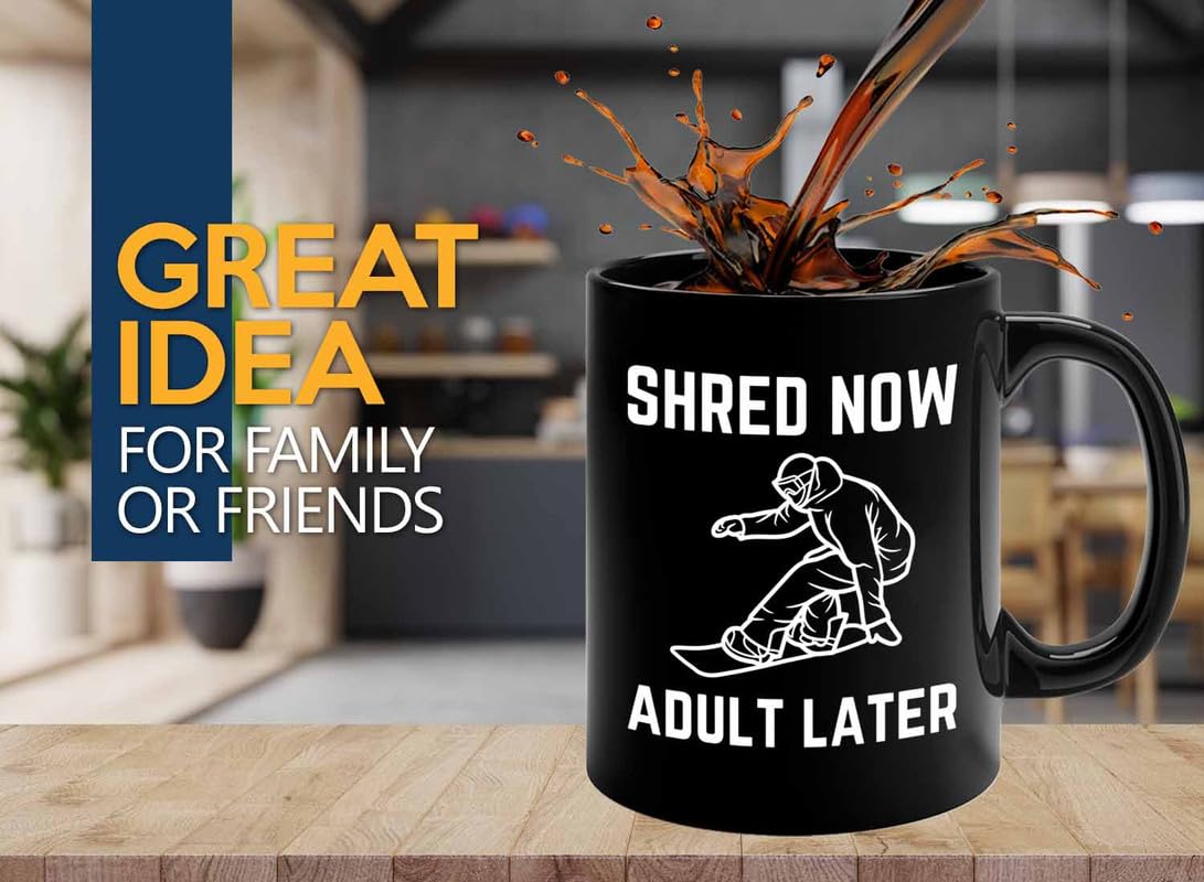 Luxe Gifting Snowboarder Coffee Mug 11oz Black - Shred now - Snowboarder Cup Snowboarding Gift For Snowboard Lovers Snowboarder Son Snowboarder Daughter