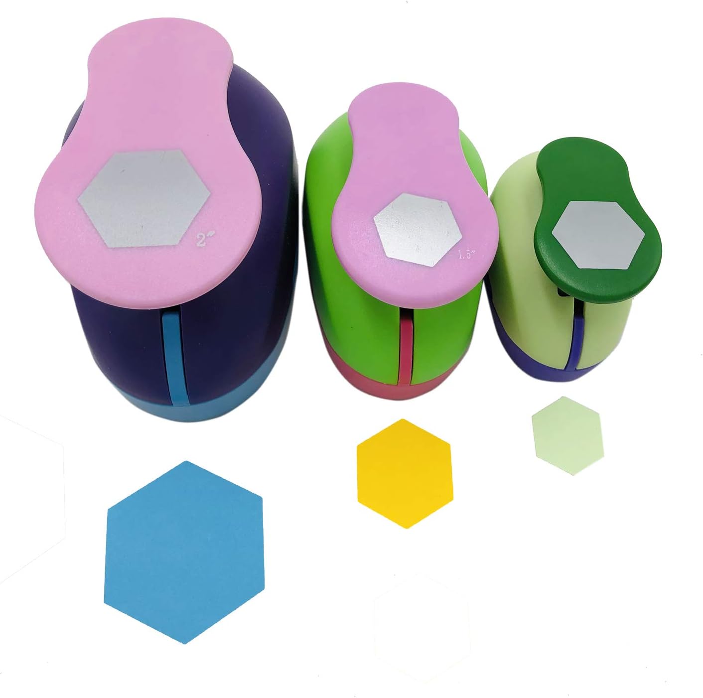 Set of 3PCS (2"+1.5"+1") Craft Punch Set Paper Punch Tool Eva Punches for Making Crafts Scrapbooking Garland Circle Dots Hanging Decorations Birthday Party Wedding Decoration (Hexagon)