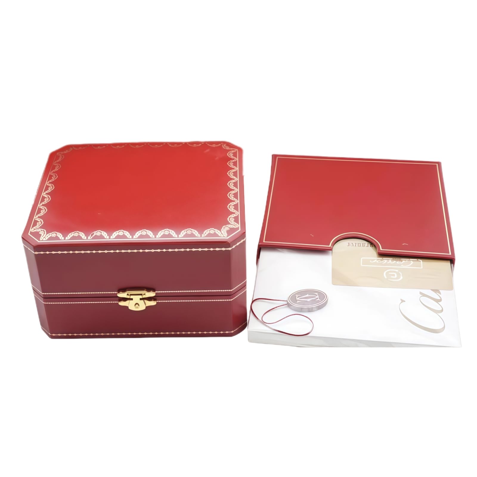 Set Scatola Presentazione Orologi Borsa Trasporto Rossa Cartone Esterno Bianco Bauletto Quadrato per Cartier