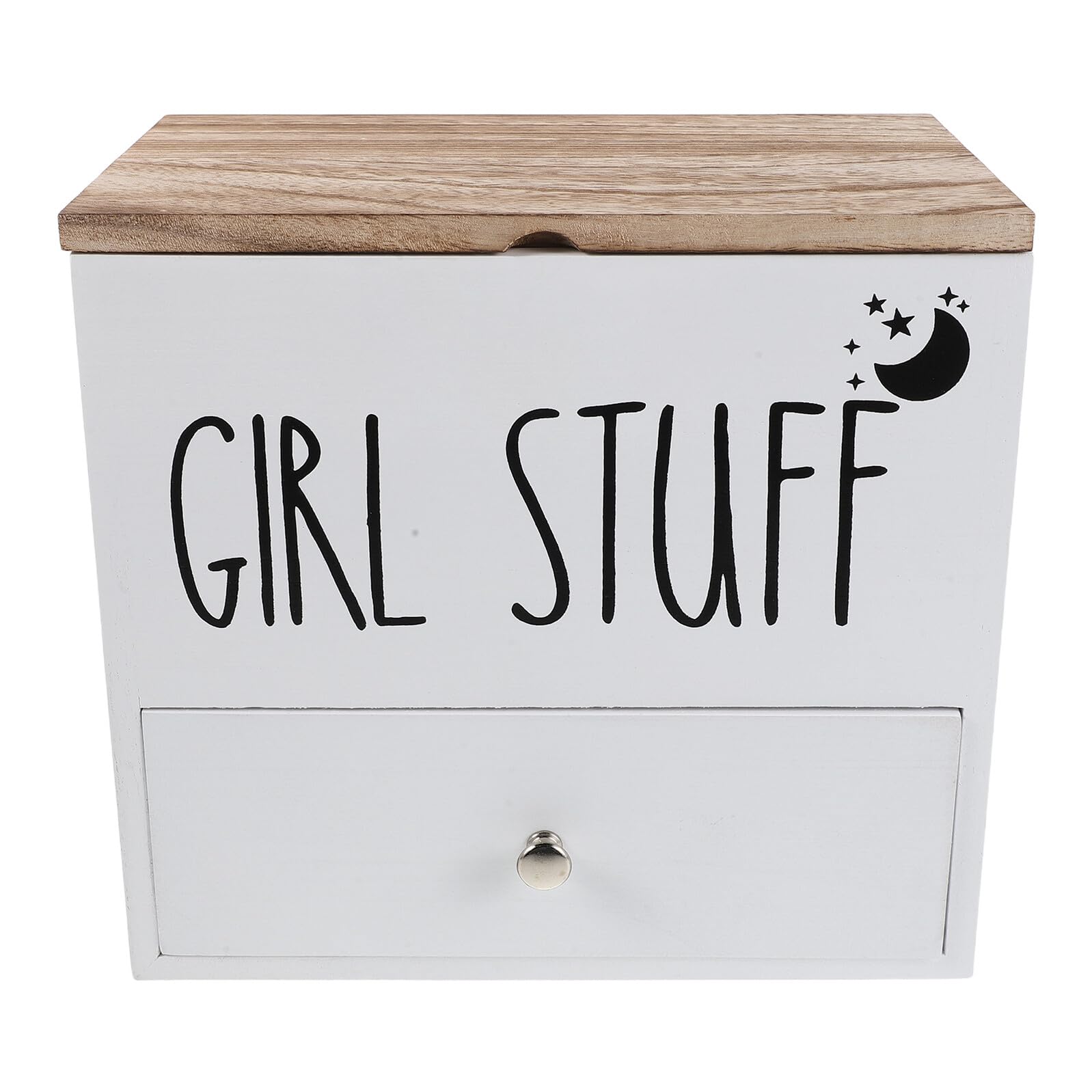 WOONEKY Scatola Portaoggetti in Legno per Bagno Organizer per Assorbenti Igienici con Coperchio Contenitore per Prodotti Femminili Scatola per Accessori da Bagno Bianca