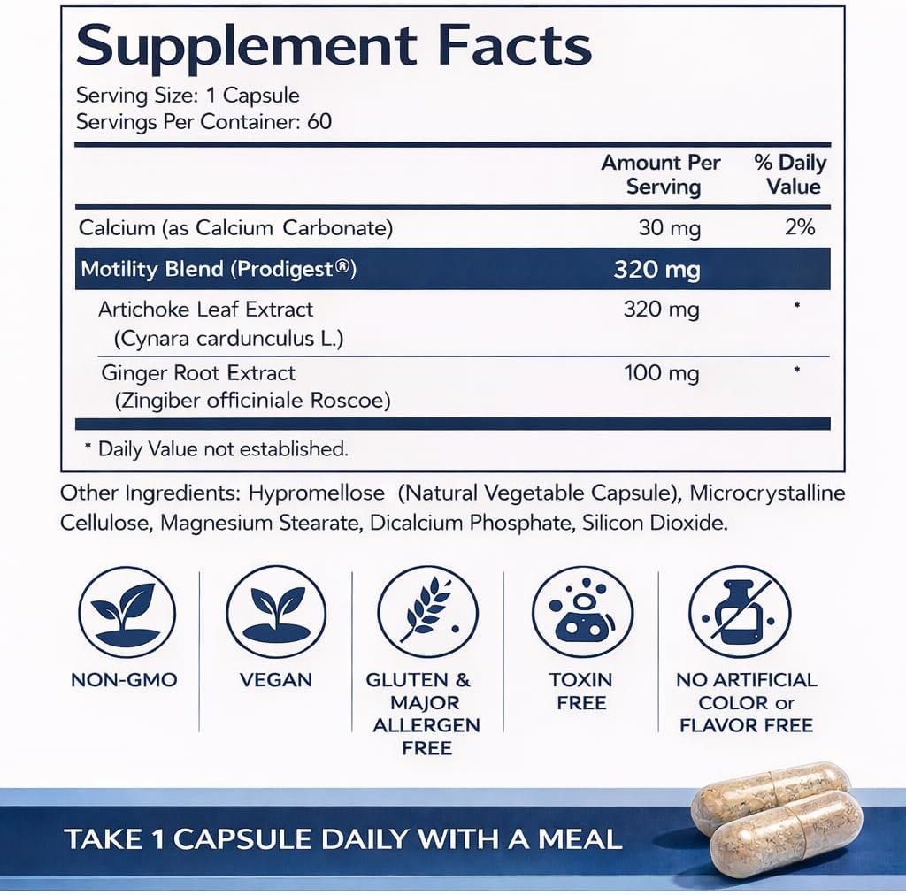 MediMotility Gut Motility Supplement – Clinically Studied ProDigest® with Ginger & Artichoke – Supports Constipation, Bloating & Digestive Motility – 60 Capsules - Image 2