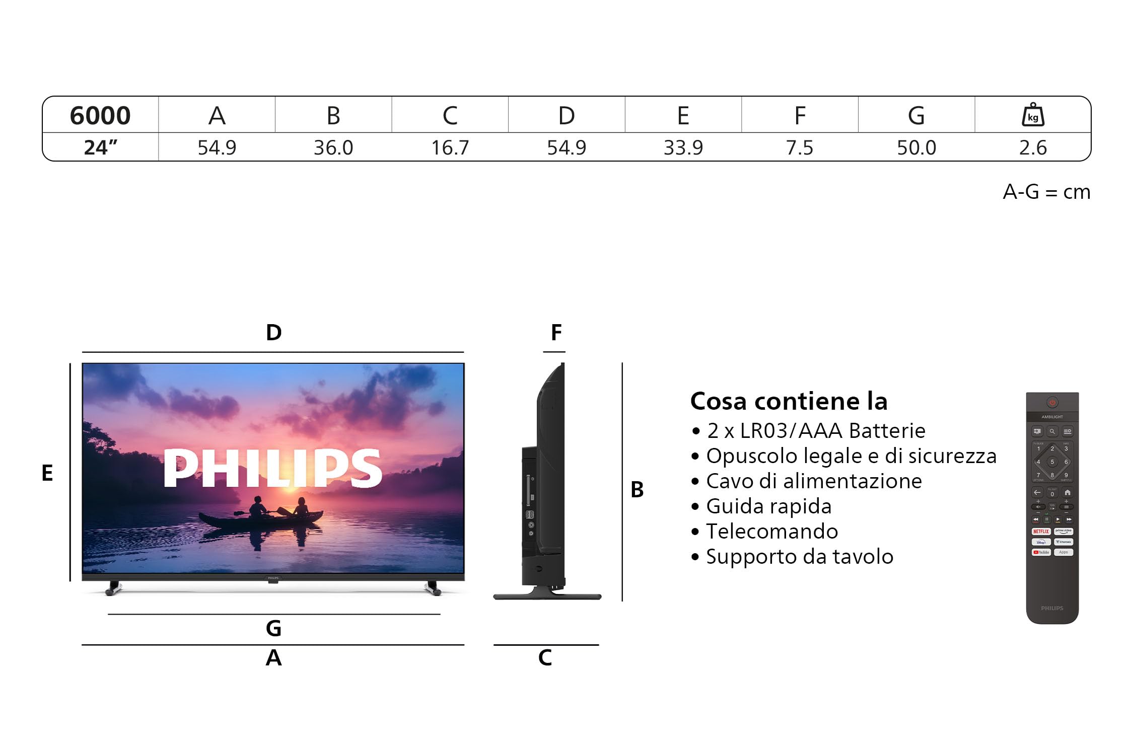 Philips 24PHS6000 2K HD LED Smart TV - Display 24’’ con Pixel Plus, piattaforma Titan OS e Dolby Digital Sound - Funziona con Alexa e Google Voice Assistant