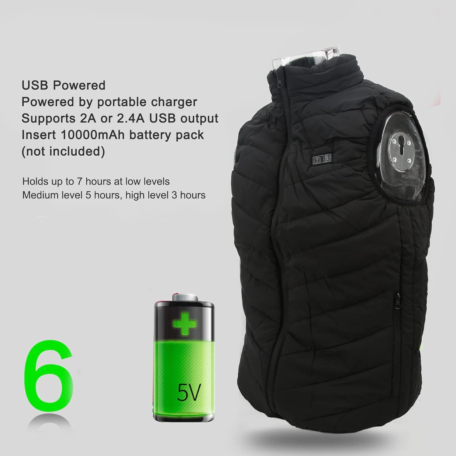 Heated Vest, 3 Temperature Levels, Black Electric Heating Vest for Walking Muscle Pain Relief
