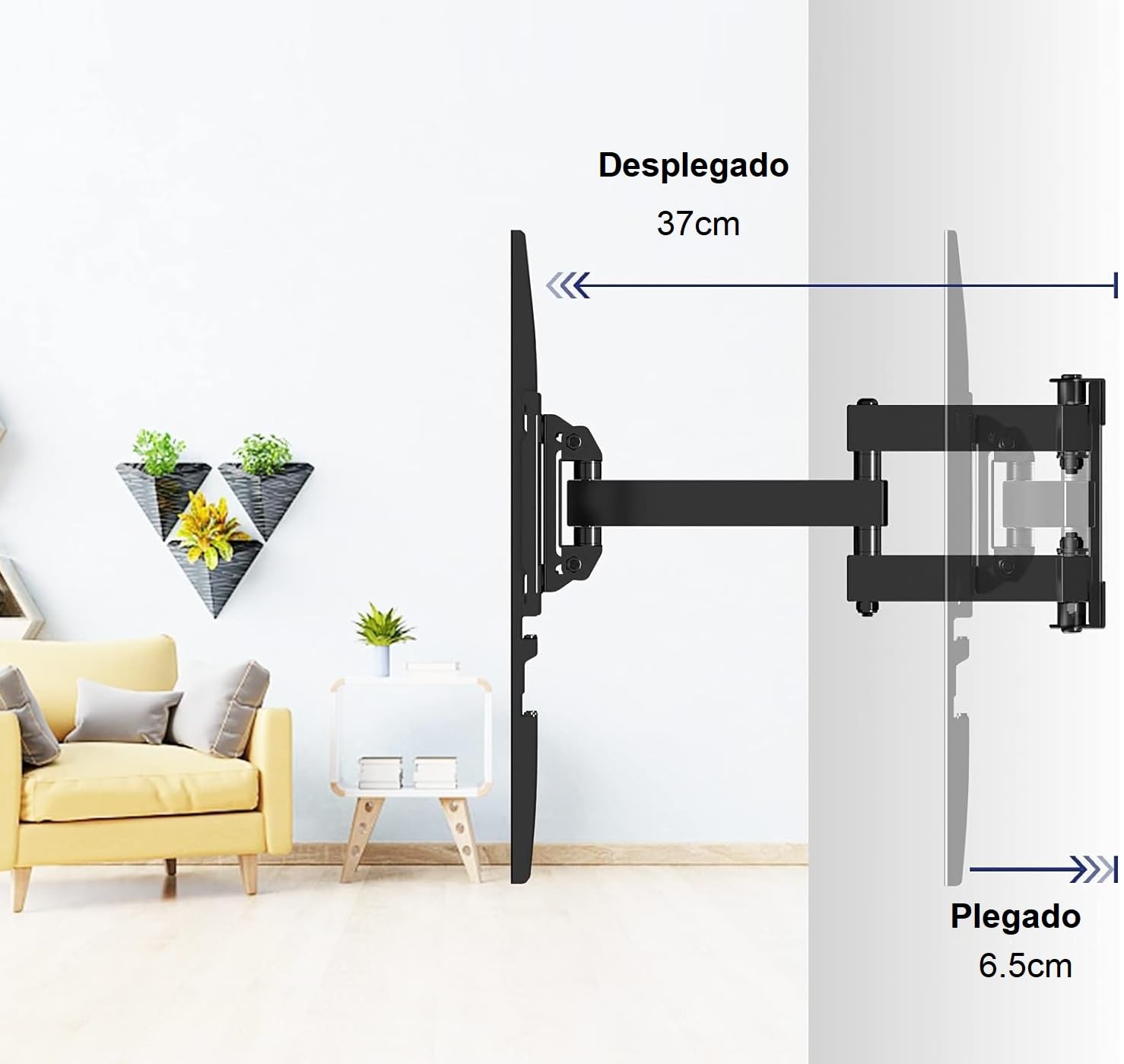 Soporte de Pared para TV Televisor Giratorio inclinable Pantallas Planos y Curvos de 23"-83" Pulgadas, Universal Montaje con Doble Brazo 80kg, MAX VESA 600x400mm