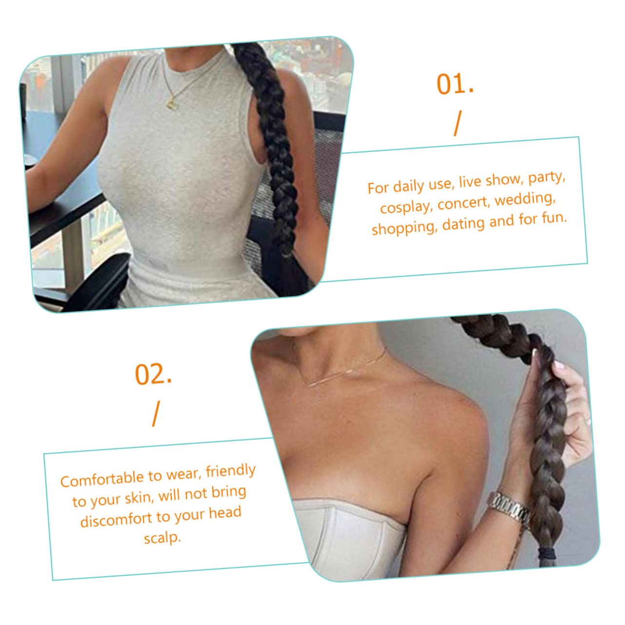 FRCOLOR 8 piezas peluca con gomas para el pelo para mujer, bandas trenzadas para el pelo, pelo sintético, peluca, extensión de de caballo, de de caballo