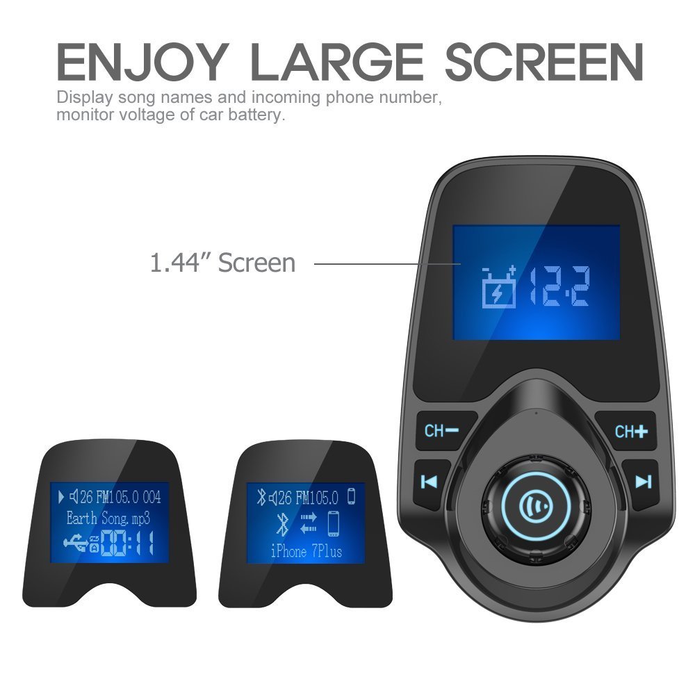 Voiture Bluetooth sans fil Transmetteur FM Radio Adapter Car Kit w écran 3,7 cm Prend en charge TF/carte SD et USB chargeur de voiture pour tous les smartphones lecteurs Audio