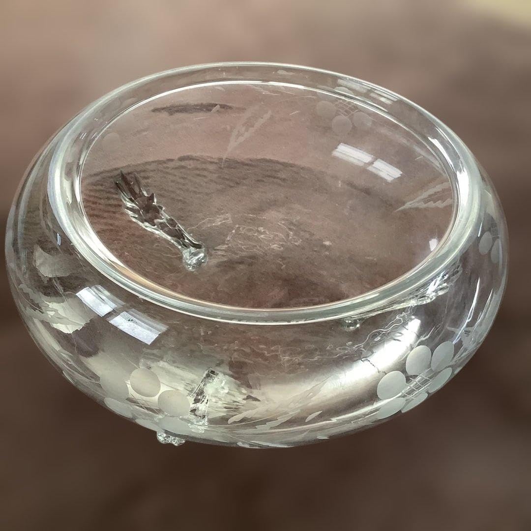 Amazon.co.jp: エッチング模様のガラス金魚鉢 手吹きガラス 直径約30cm