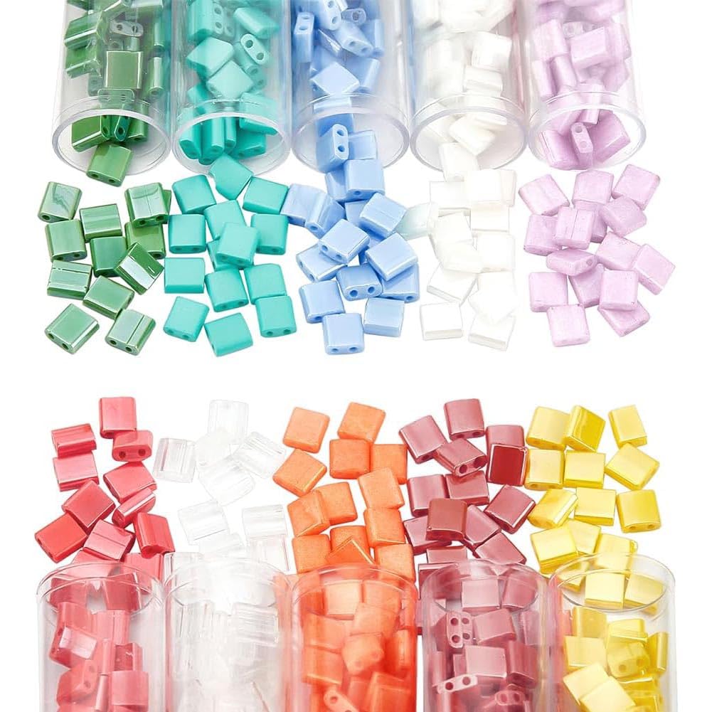 NBEADS 760 Pcs 2-Hole Beads 5 * 4.5~5mm, 10 Colors Spacer Square Japanese Glass Seed Beads for Jewelry Making Christmas Bracelet Necklace Earring